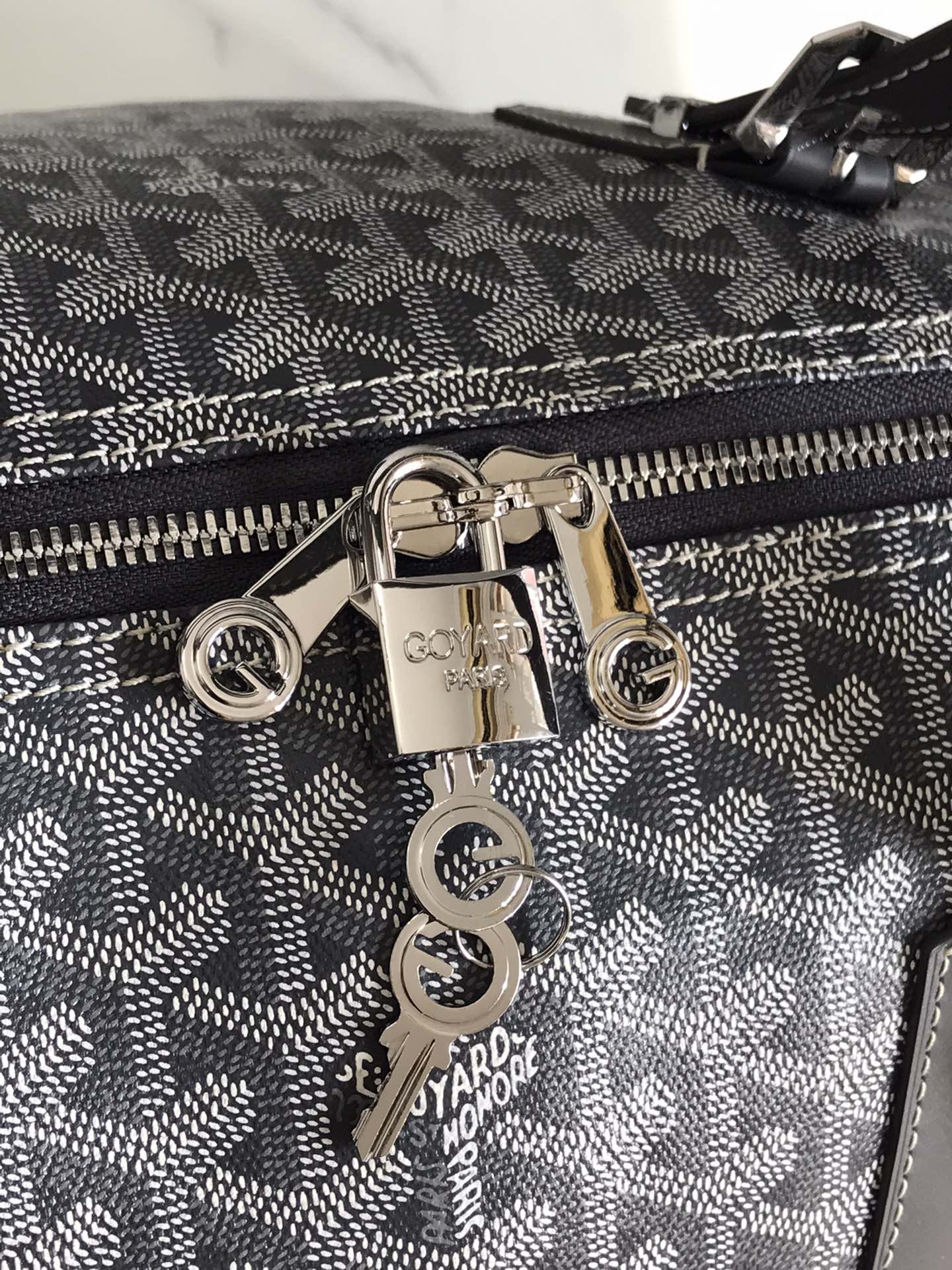 GOYARD BOSTON 50 BAG IN GRAY GOYARDINE CANVAS AND CALFSKIN TRIM