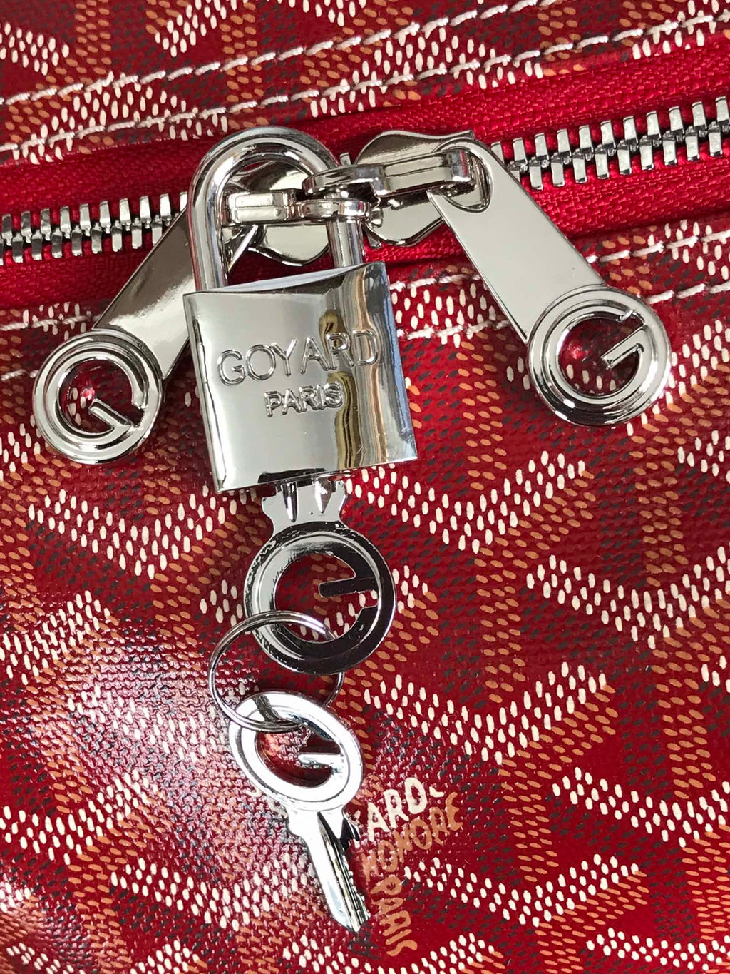 GOYARD BOSTON 50 BAG IN RED GOYARDINE CANVAS AND CALFSKIN TRIM