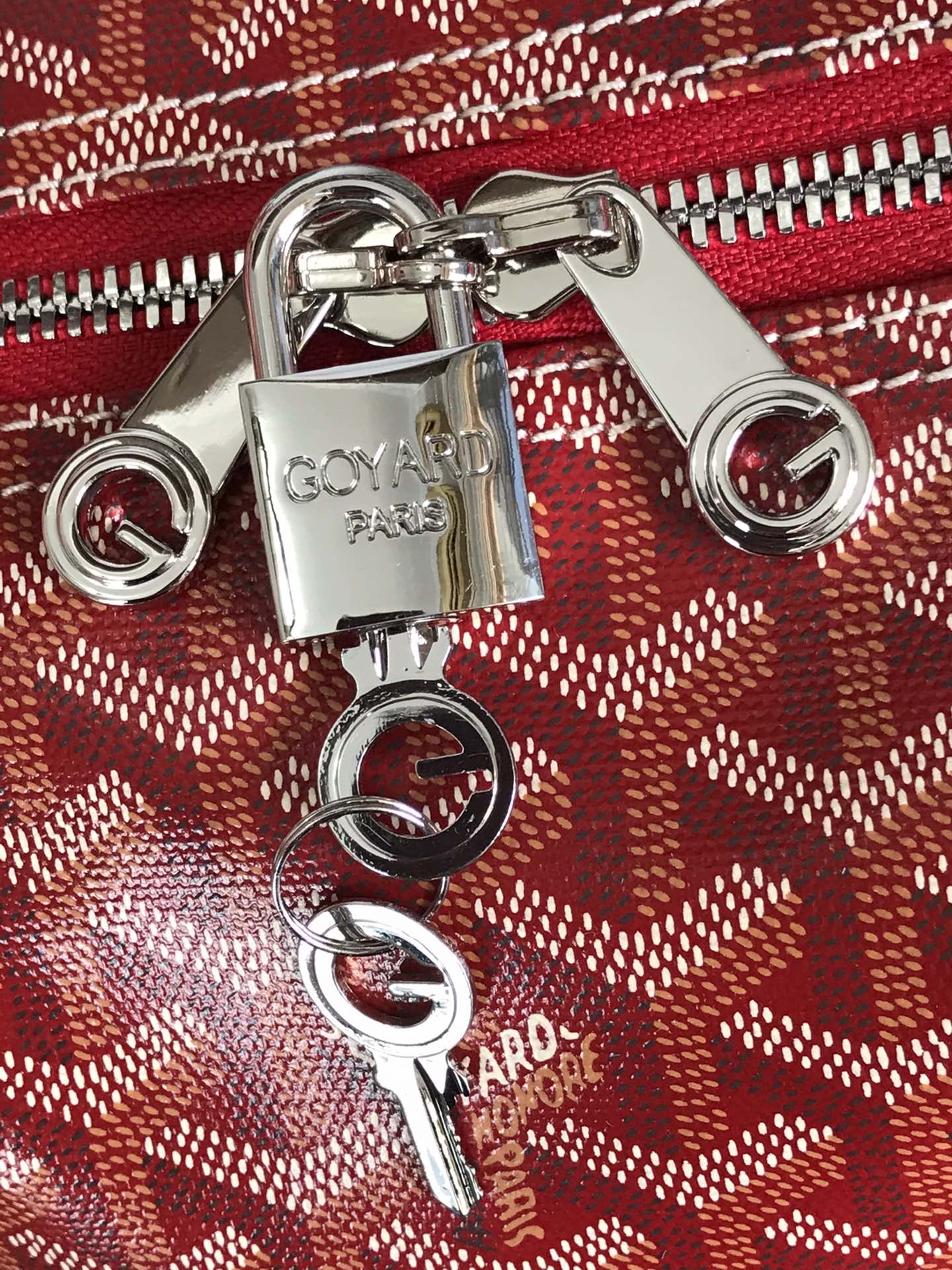 GOYARD BOSTON 50 BAG IN RED GOYARDINE CANVAS AND CALFSKIN TRIM