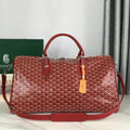 GOYARD BOSTON 50 BAG IN RED GOYARDINE CANVAS AND CALFSKIN TRIM