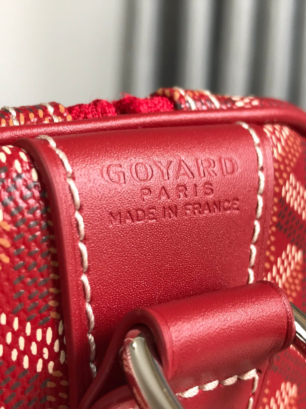 GOYARD BOSTON 50 BAG IN RED GOYARDINE CANVAS AND CALFSKIN TRIM