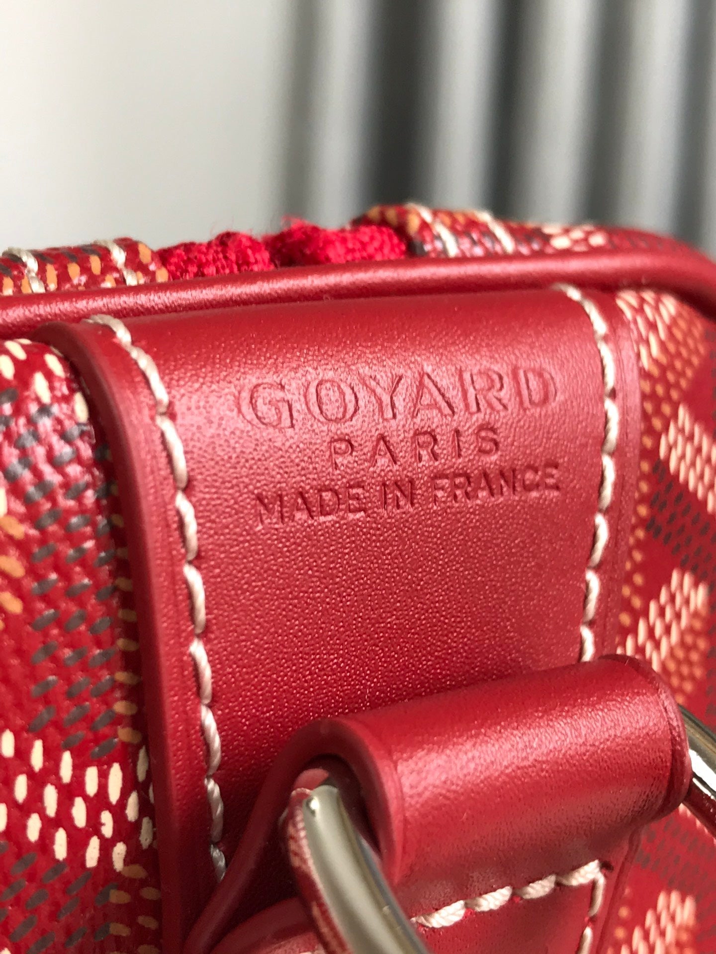 GOYARD BOSTON 50 BAG IN RED GOYARDINE CANVAS AND CALFSKIN TRIM