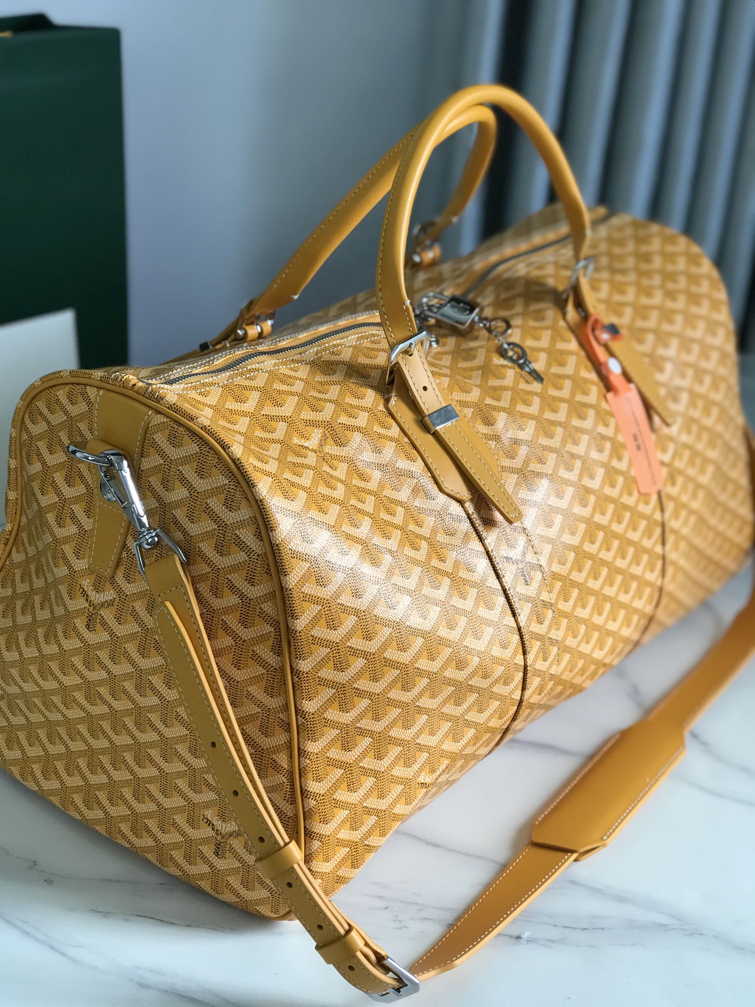 GOYARD BOSTON 50 BAG IN YELLOW GOYARDINE CANVAS AND CALFSKIN TRIM