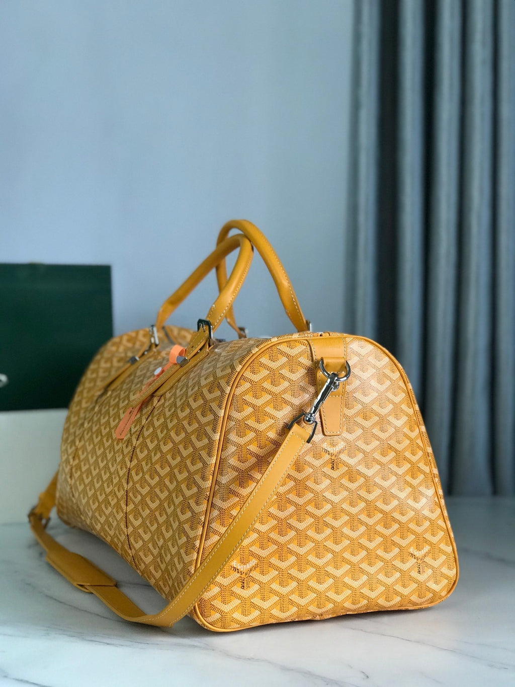 GOYARD BOSTON 50 BAG IN YELLOW GOYARDINE CANVAS AND CALFSKIN TRIM