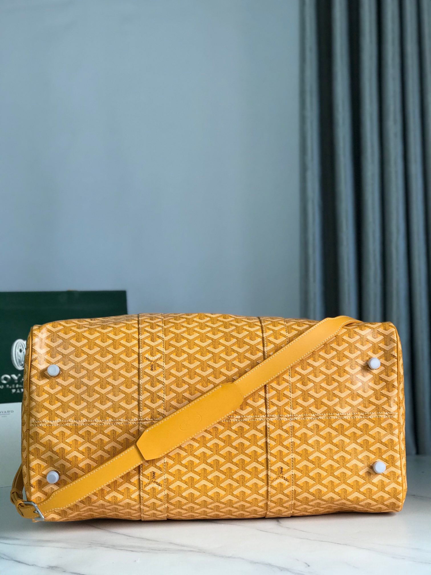 GOYARD BOSTON 50 BAG IN YELLOW GOYARDINE CANVAS AND CALFSKIN TRIM