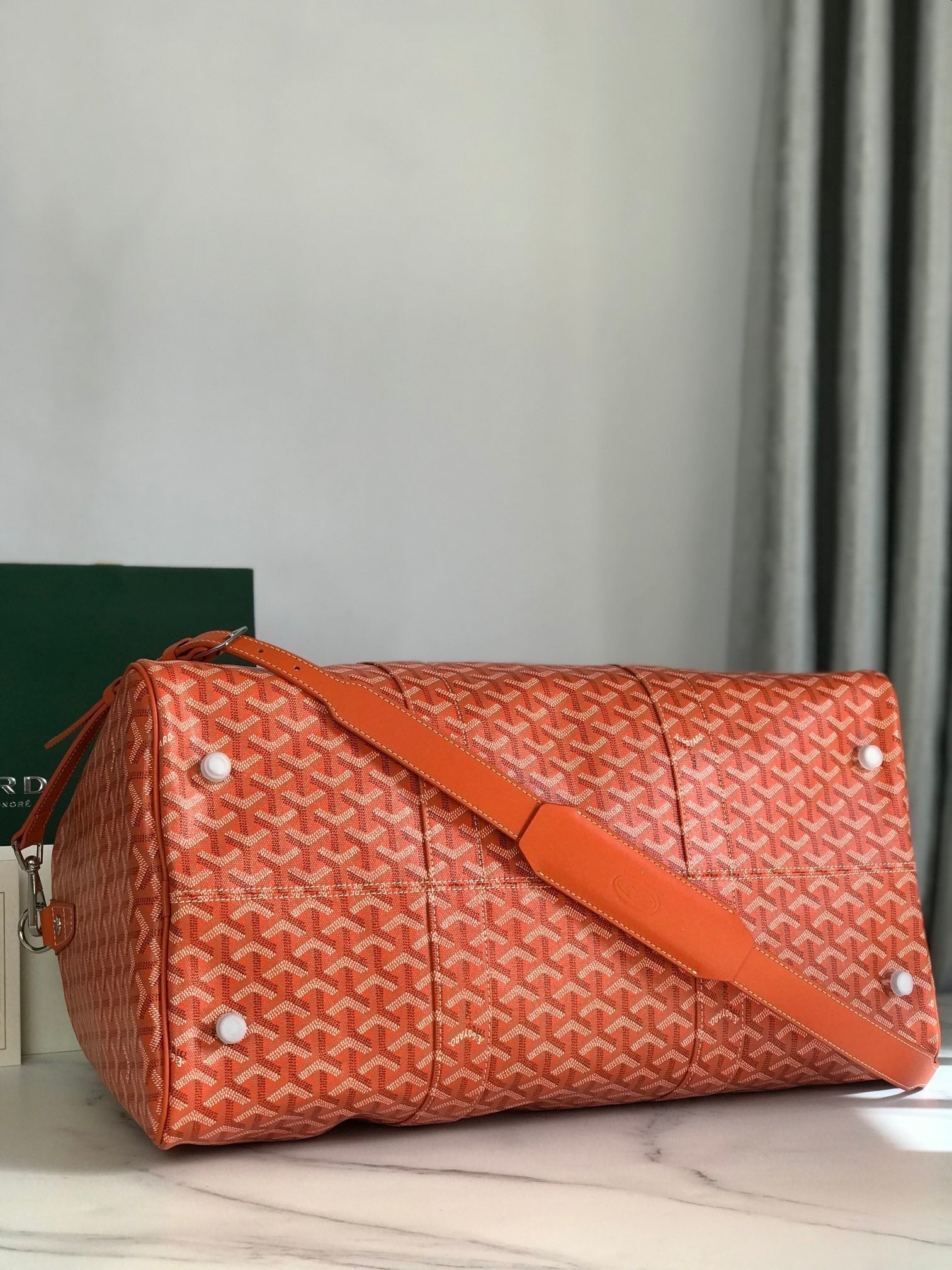 GOYARD BOSTON 50 BAG IN ORANGE GOYARDINE CANVAS AND CALFSKIN TRIM