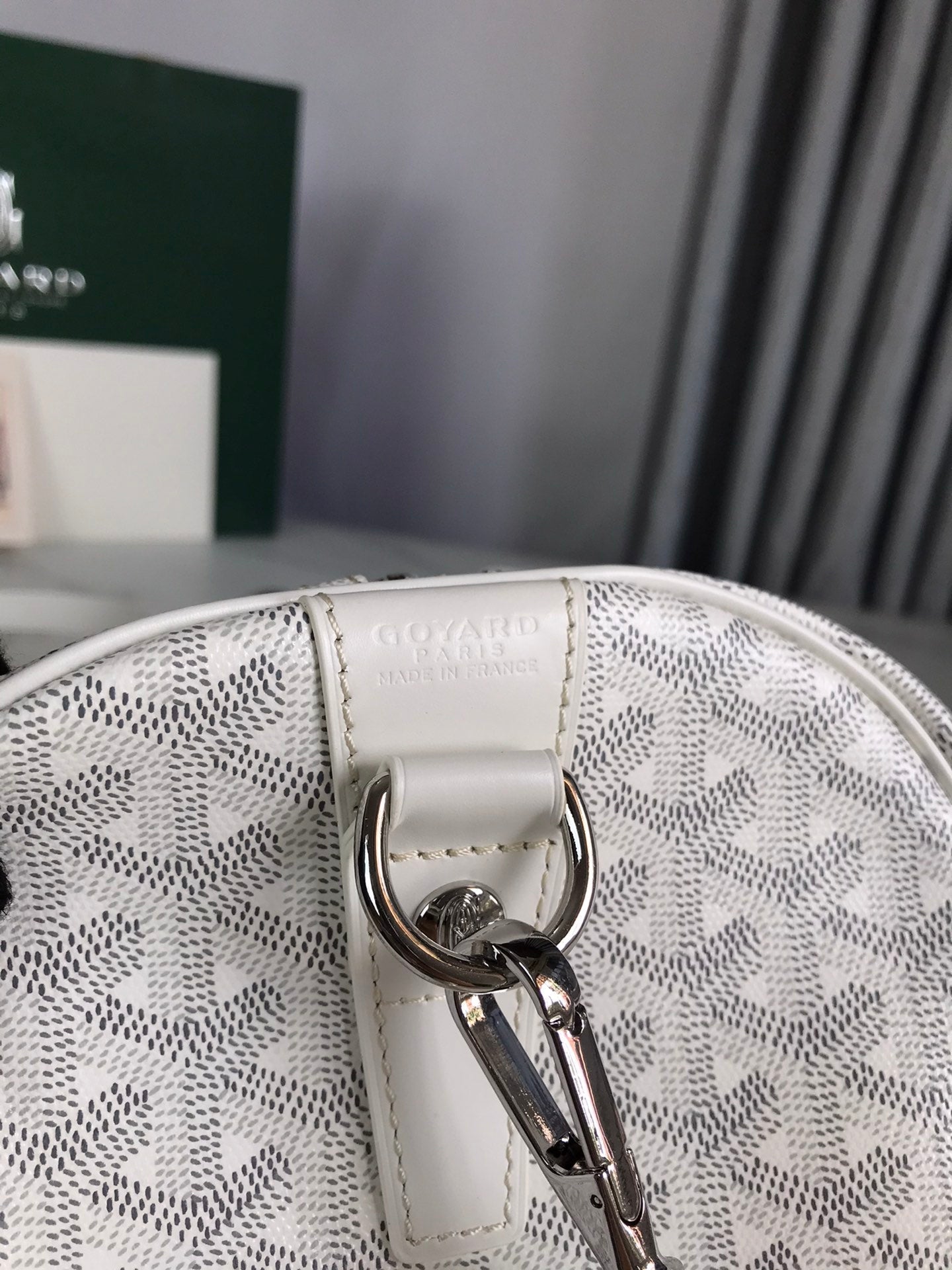 GOYARD BOSTON 50 BAG IN WHITE GOYARDINE CANVAS AND CALFSKIN TRIM