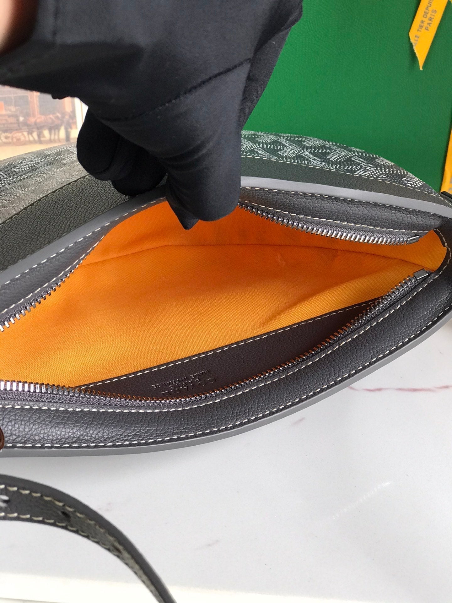 GOYARD HIRONDELLE BAG 25 IN GRAY LAMBSKIN AND GOYARDINE CANVAS