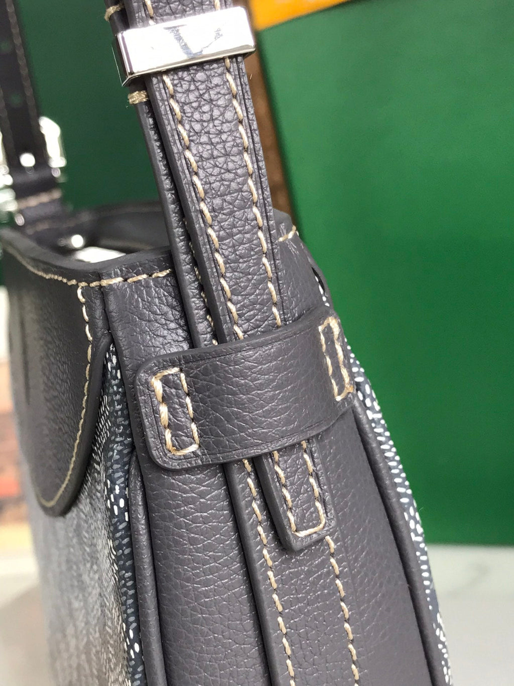 GOYARD HIRONDELLE BAG 25 IN GRAY LAMBSKIN AND GOYARDINE CANVAS
