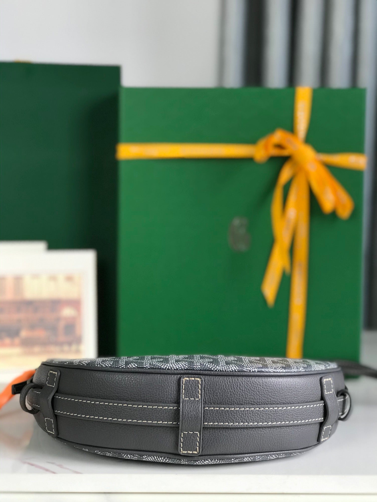 GOYARD HIRONDELLE BAG 25 IN GRAY LAMBSKIN AND GOYARDINE CANVAS