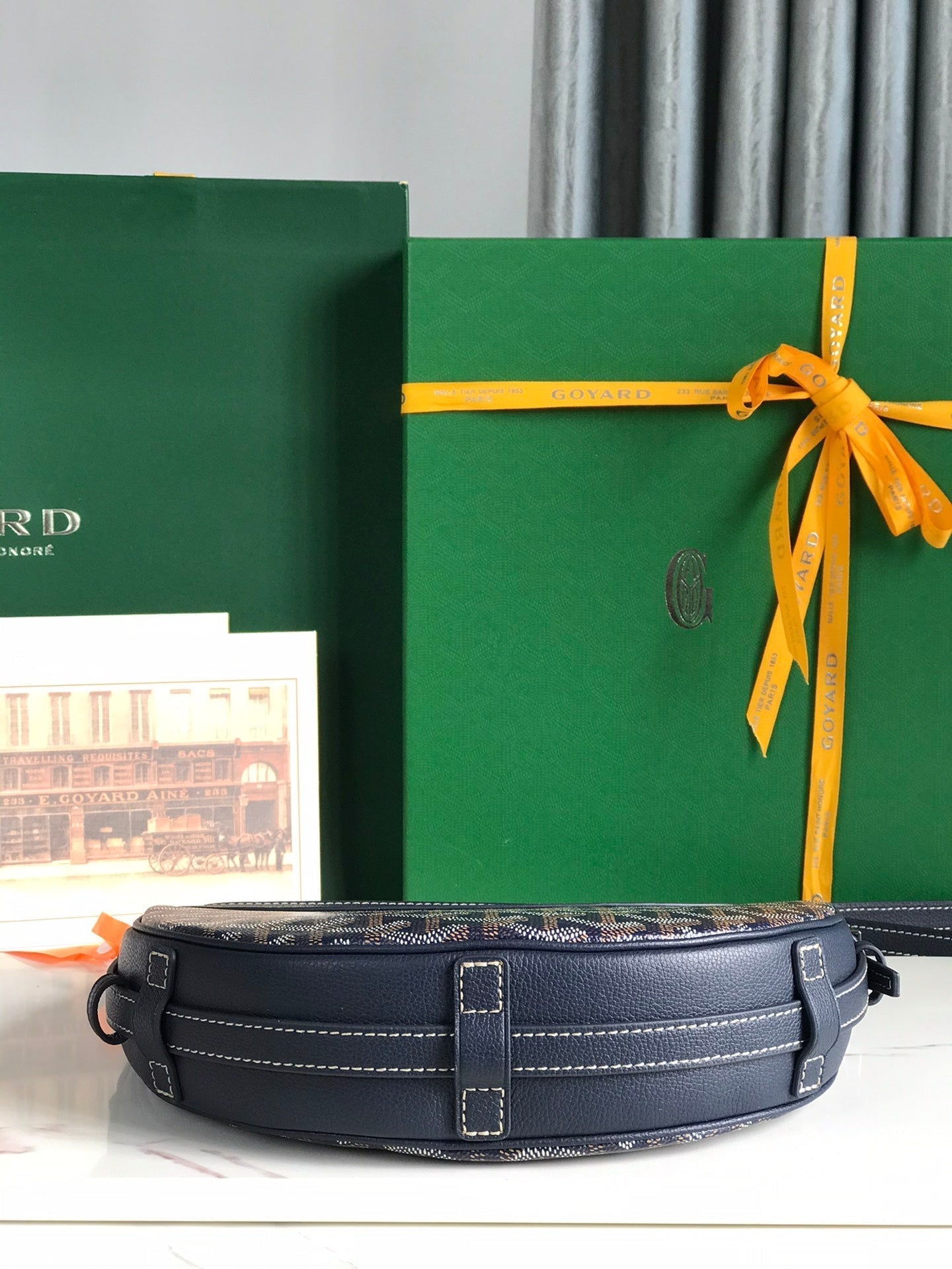 GOYARD HIRONDELLE BAG 25 IN NAVY BLUE LAMBSKIN AND GOYARDINE CANVAS