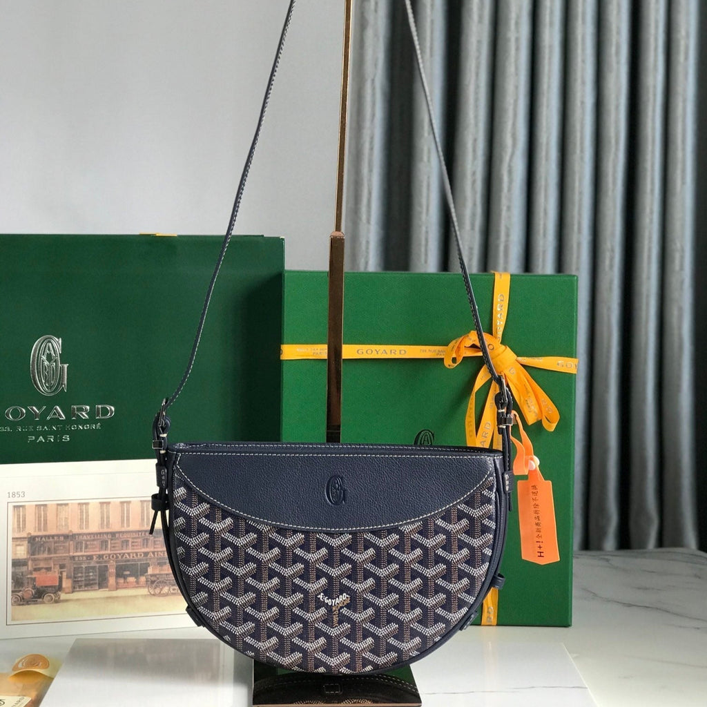 GOYARD HIRONDELLE BAG 25 IN NAVY BLUE LAMBSKIN AND GOYARDINE CANVAS