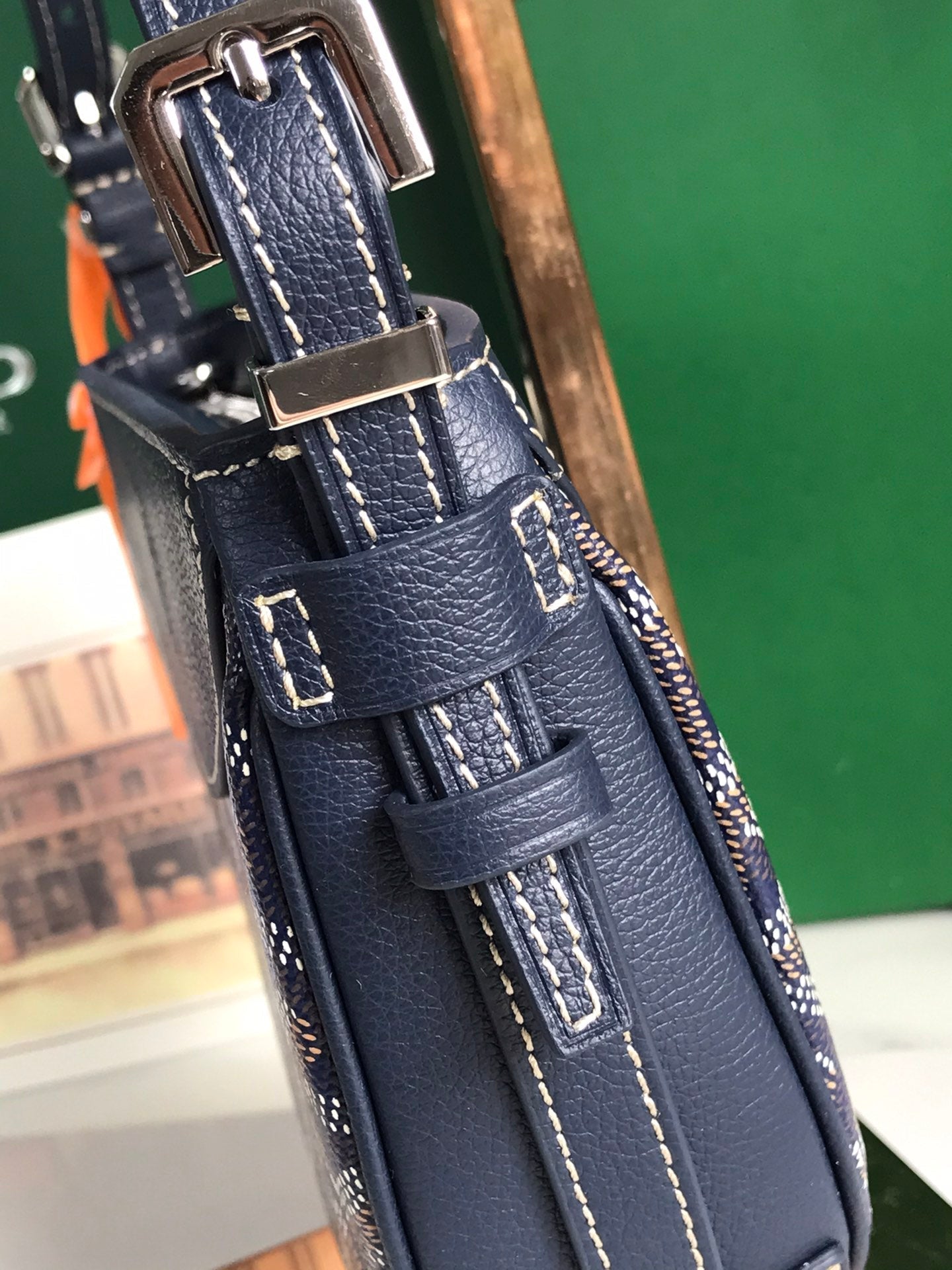 GOYARD HIRONDELLE BAG 25 IN NAVY BLUE LAMBSKIN AND GOYARDINE CANVAS