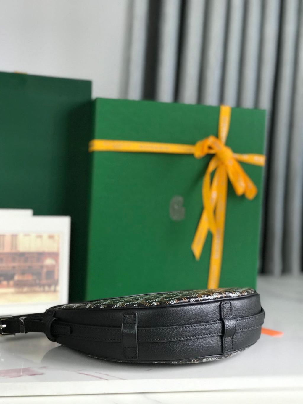 GOYARD HIRONDELLE BAG 25 IN BLACK LAMBSKIN AND GOYARDINE CANVAS