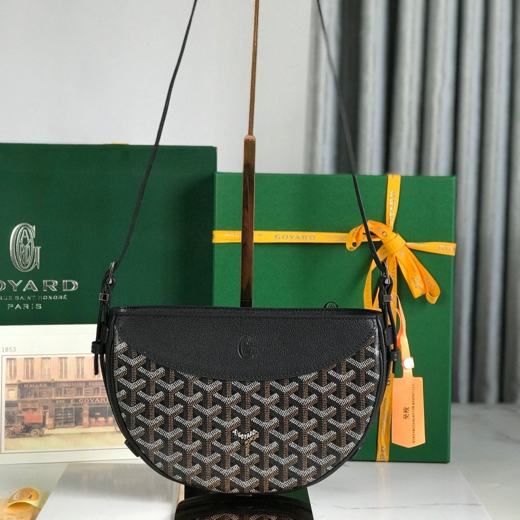 GOYARD HIRONDELLE BAG 25 IN BLACK LAMBSKIN AND GOYARDINE CANVAS
