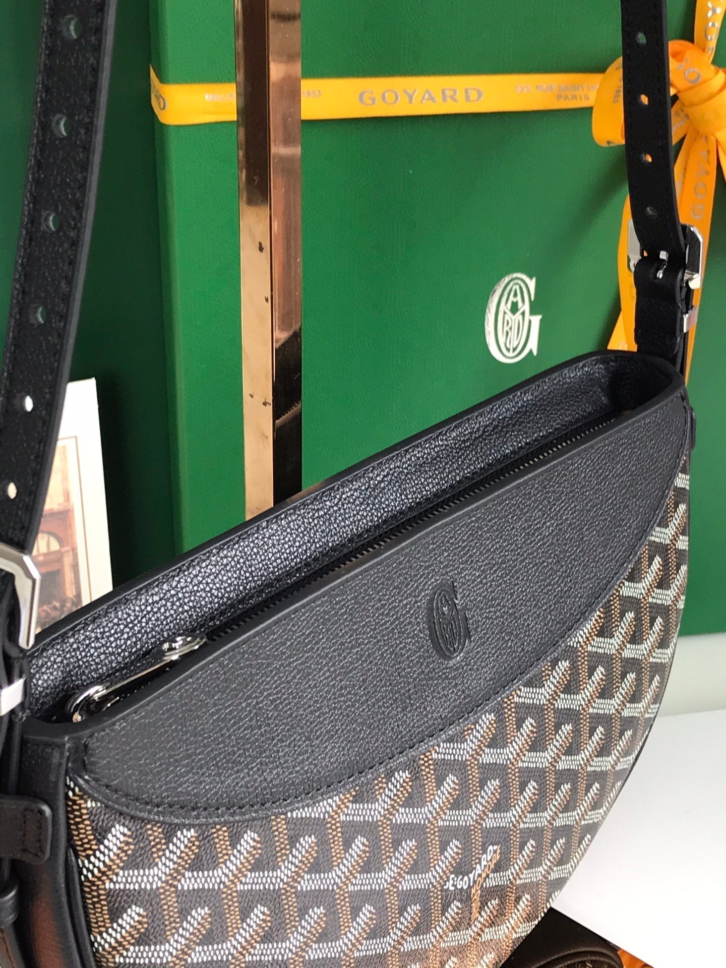 GOYARD HIRONDELLE BAG 25 IN BLACK LAMBSKIN AND GOYARDINE CANVAS