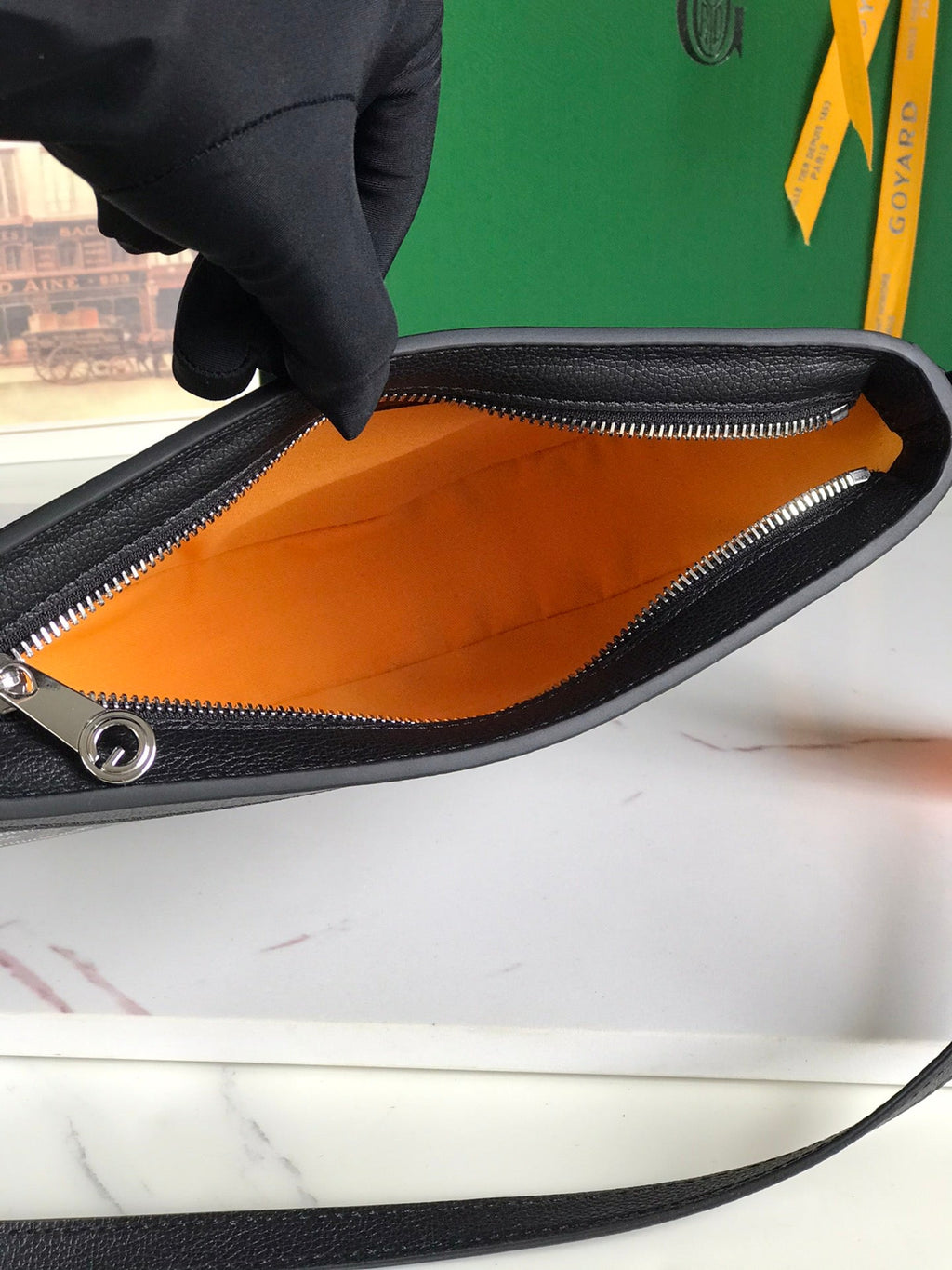 GOYARD HIRONDELLE BAG 25 IN BLACK LAMBSKIN AND GOYARDINE CANVAS