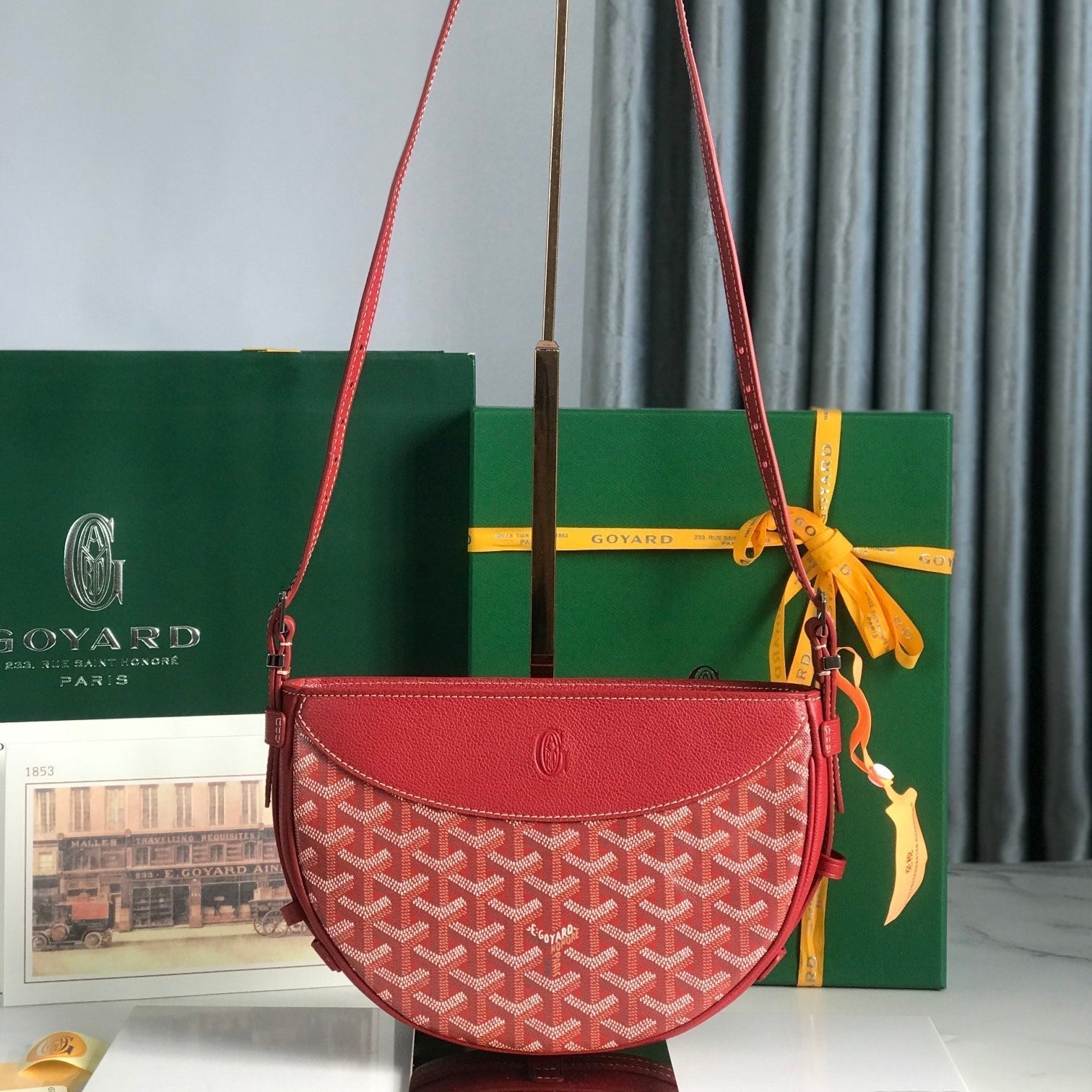 GOYARD HIRONDELLE BAG 25 IN CLASSIC RED LAMBSKIN AND GOYARDINE CANVAS