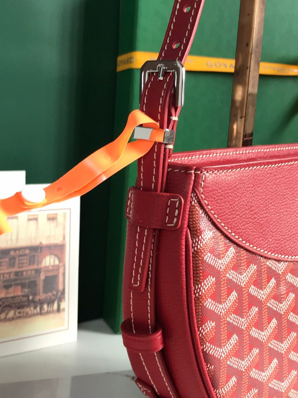 GOYARD HIRONDELLE BAG 25 IN CLASSIC RED LAMBSKIN AND GOYARDINE CANVAS