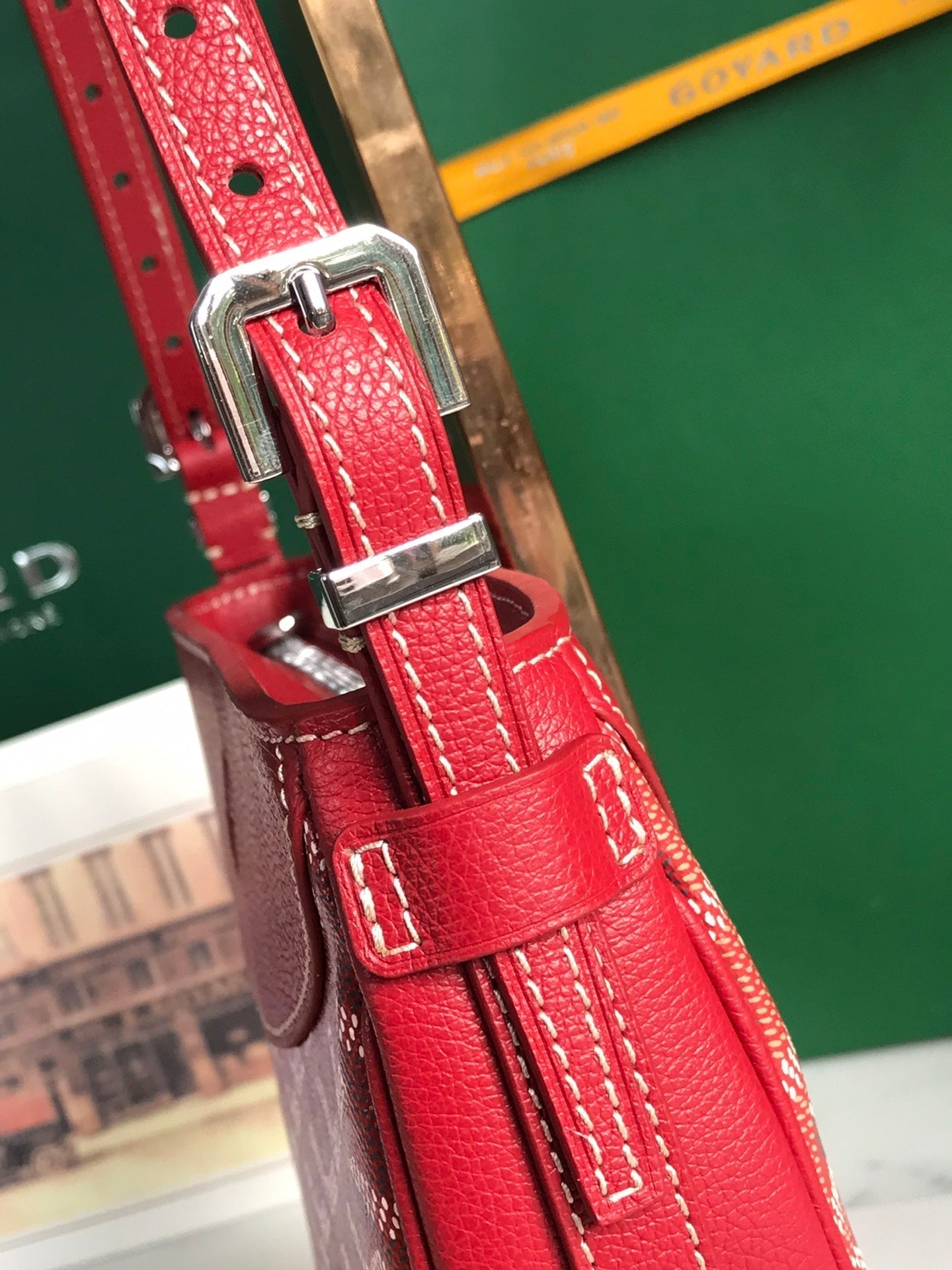 GOYARD HIRONDELLE BAG 25 IN CLASSIC RED LAMBSKIN AND GOYARDINE CANVAS