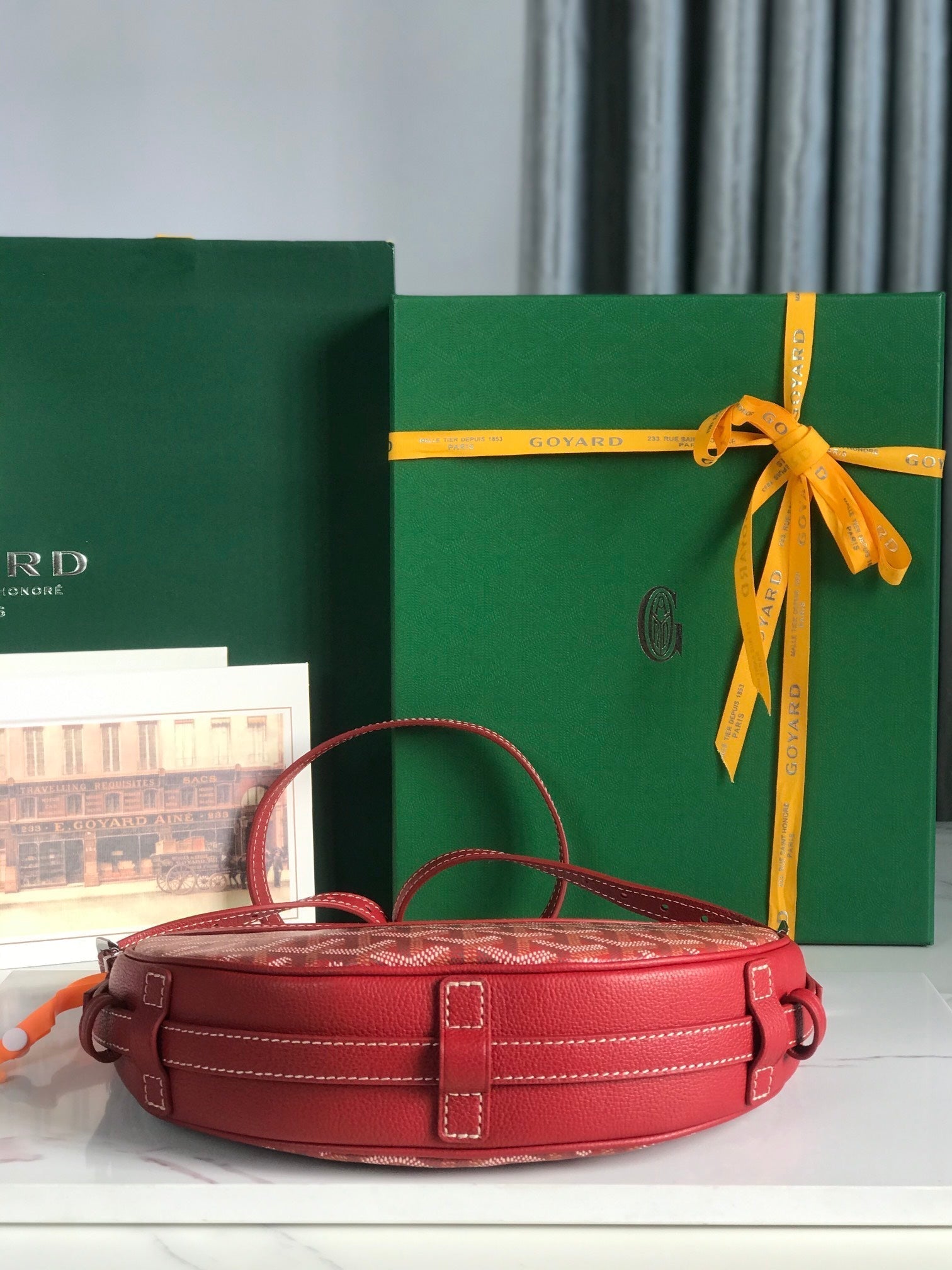 GOYARD HIRONDELLE BAG 25 IN CLASSIC RED LAMBSKIN AND GOYARDINE CANVAS