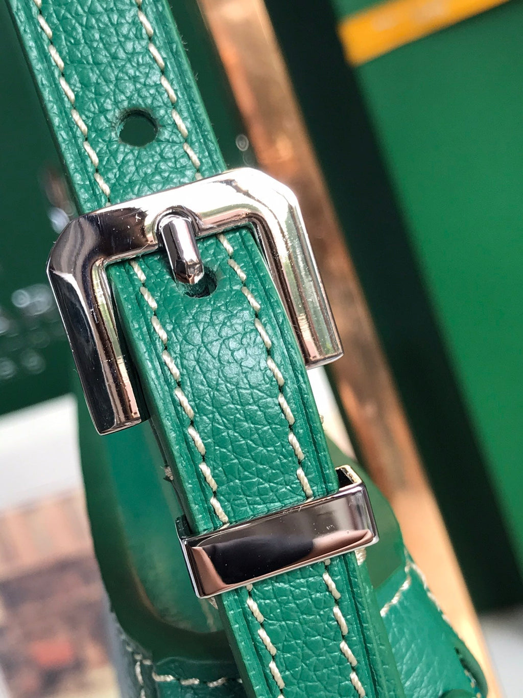 GOYARD HIRONDELLE BAG 25 IN GREEN LAMBSKIN AND GOYARDINE CANVAS