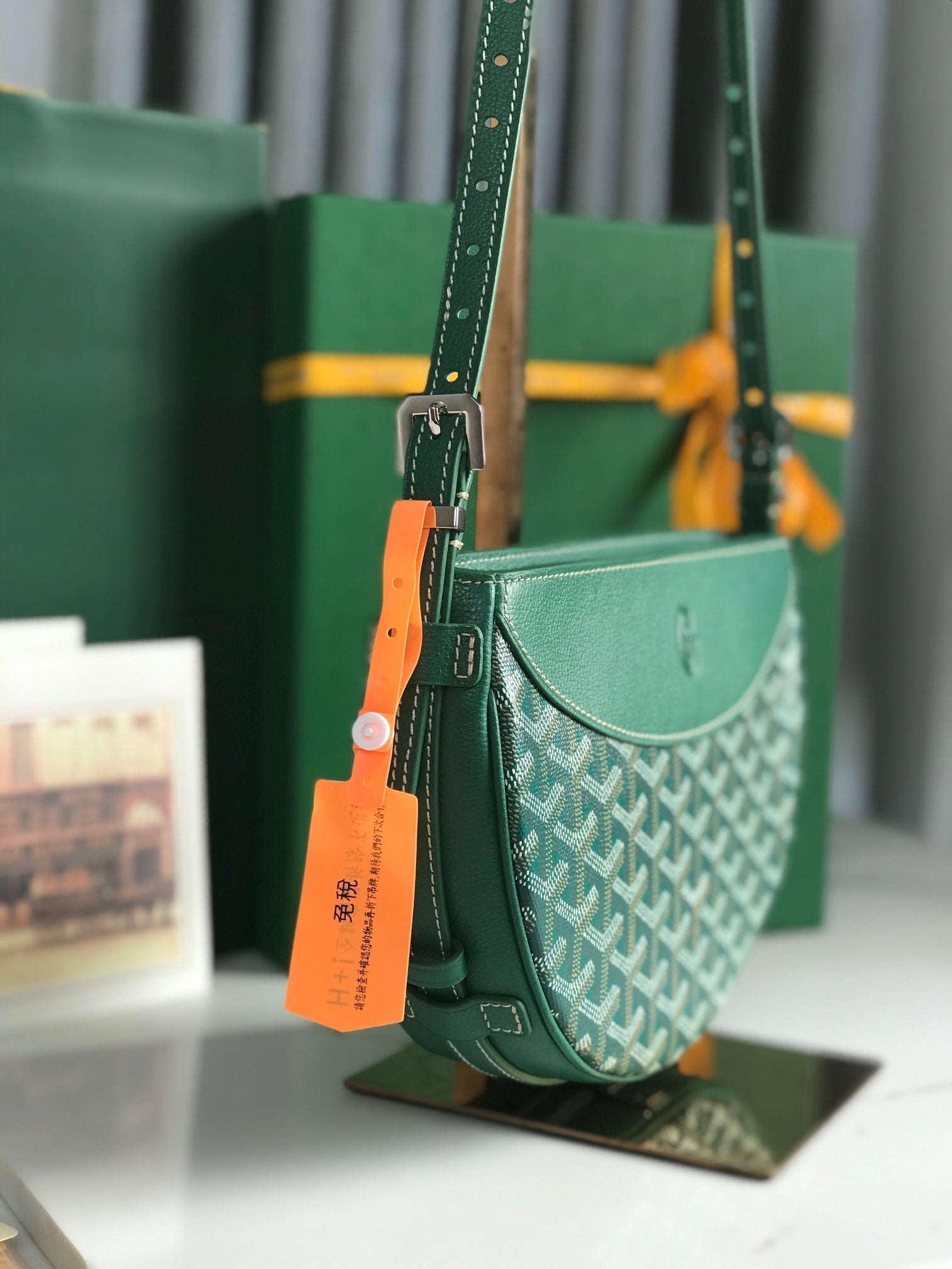 GOYARD HIRONDELLE BAG 25 IN GREEN LAMBSKIN AND GOYARDINE CANVAS