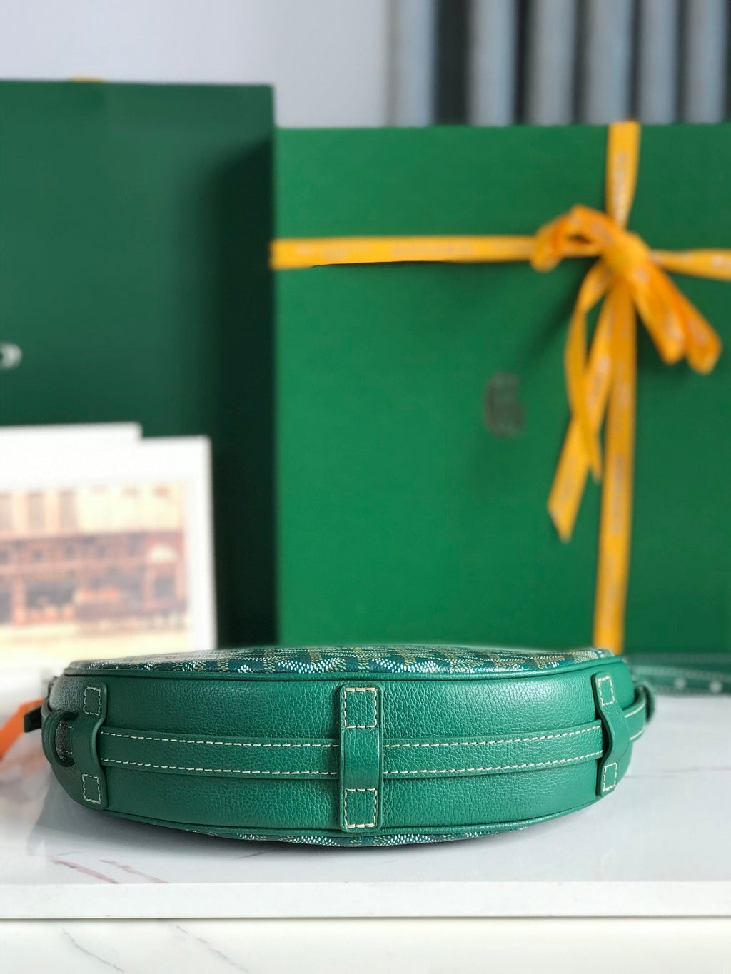 GOYARD HIRONDELLE BAG 25 IN GREEN LAMBSKIN AND GOYARDINE CANVAS