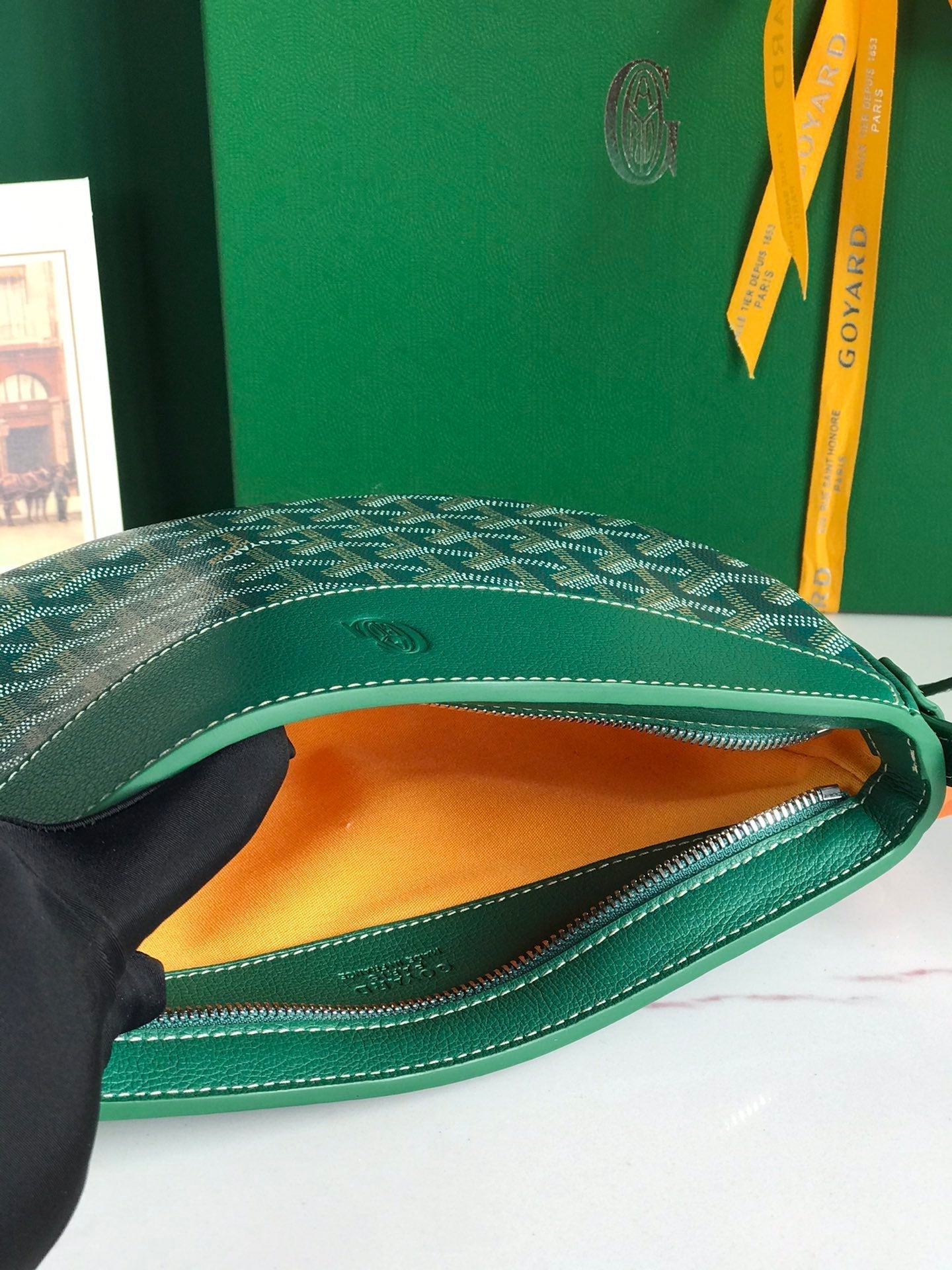 GOYARD HIRONDELLE BAG 25 IN GREEN LAMBSKIN AND GOYARDINE CANVAS