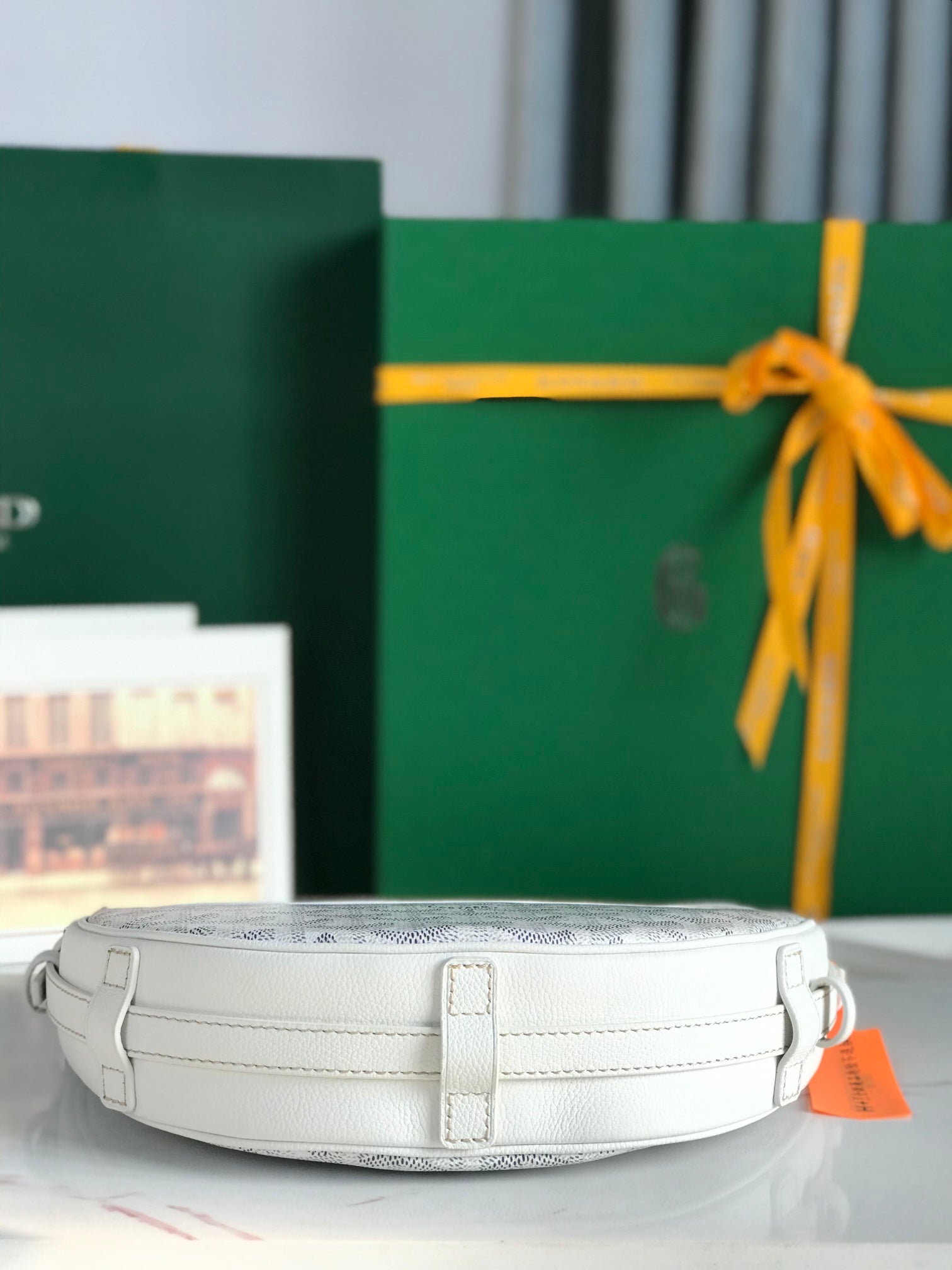 GOYARD HIRONDELLE BAG 25 IN WHITE LAMBSKIN AND GOYARDINE CANVAS
