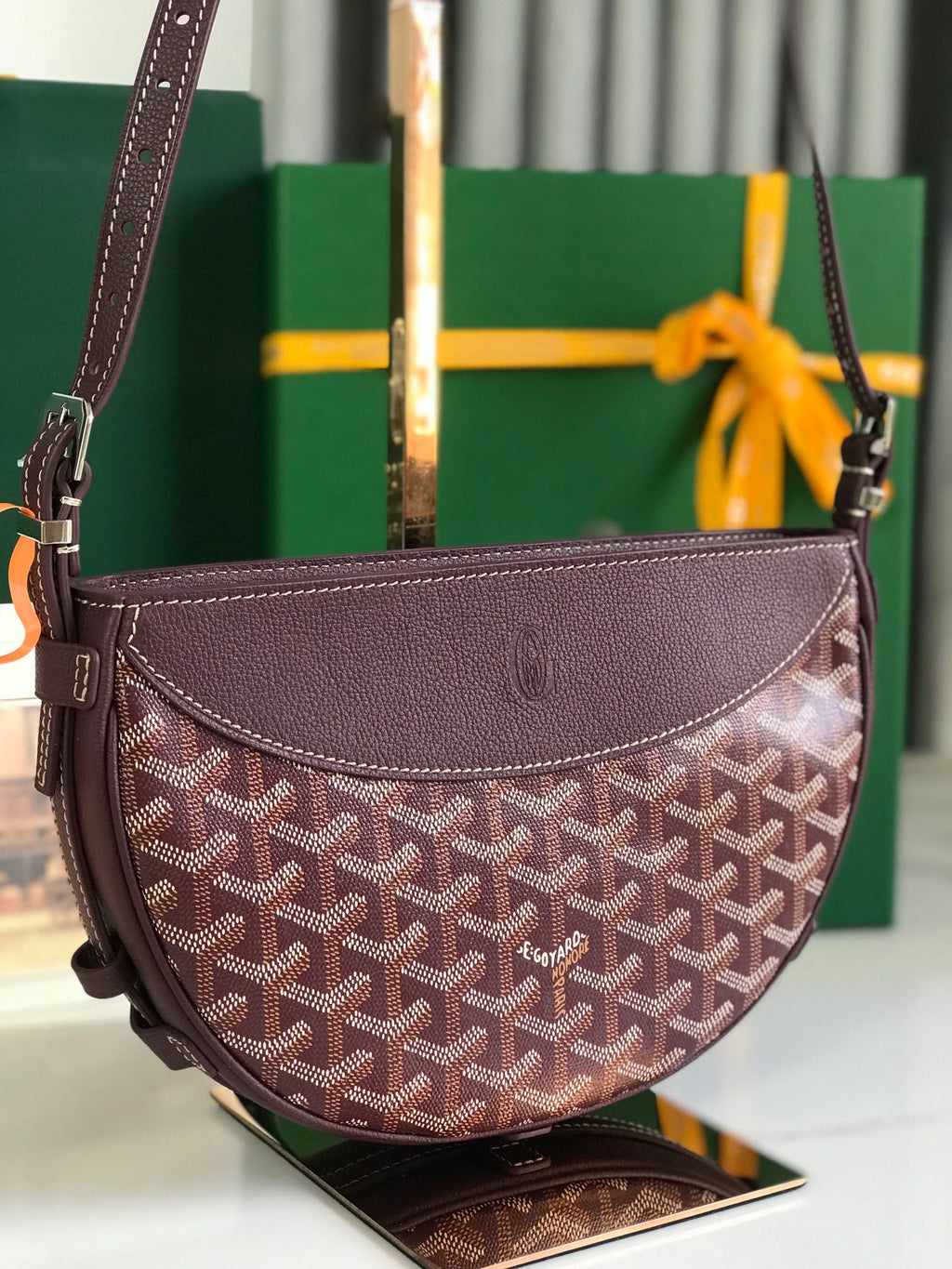 GOYARD HIRONDELLE BAG 25 IN WINE RED LAMBSKIN AND GOYARDINE CANVAS