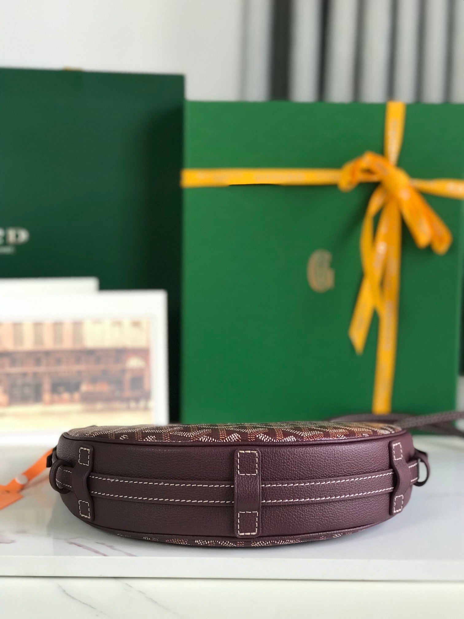 GOYARD HIRONDELLE BAG 25 IN WINE RED LAMBSKIN AND GOYARDINE CANVAS