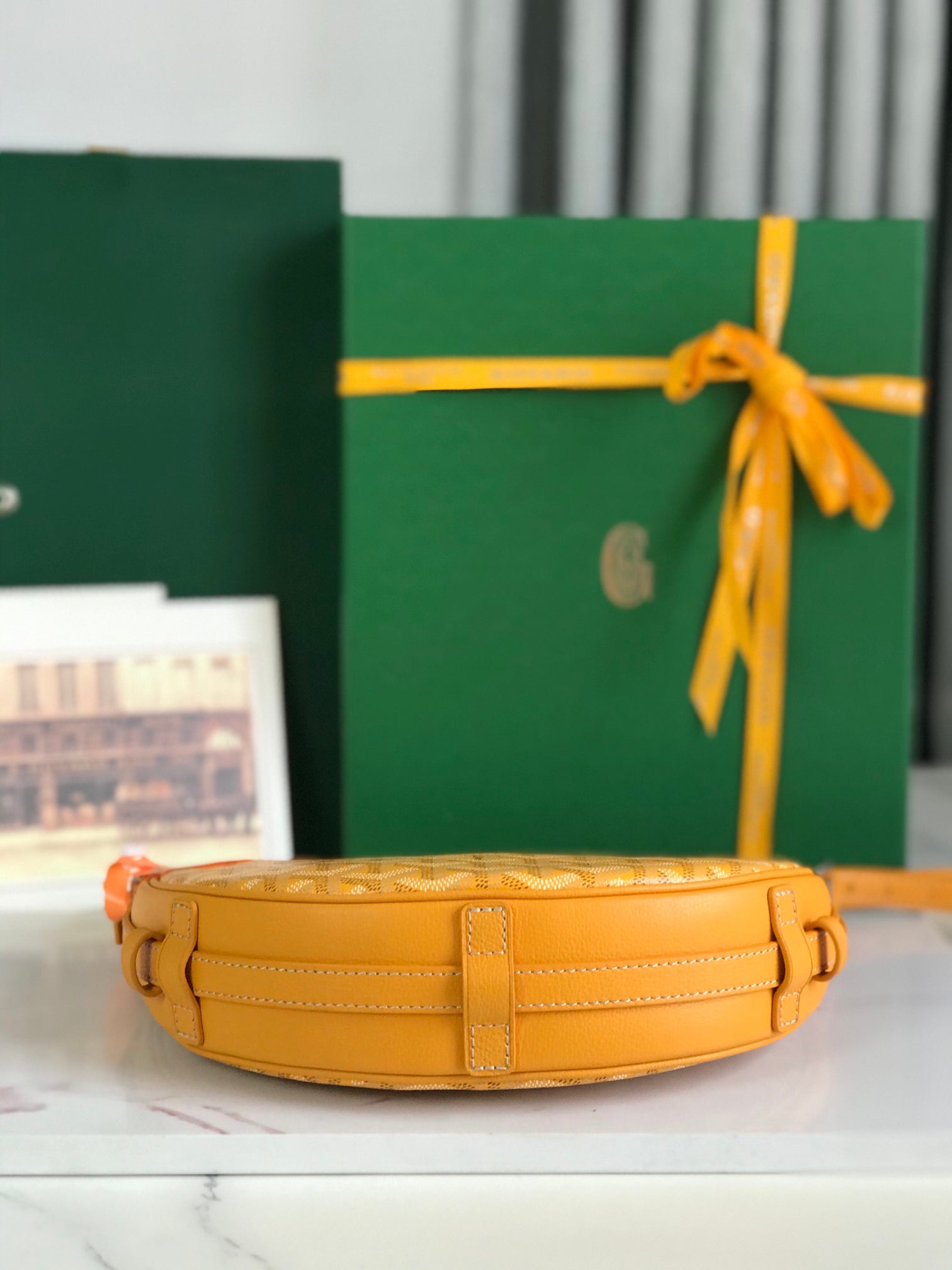 GOYARD HIRONDELLE BAG 25 IN YELLOW LAMBSKIN AND GOYARDINE CANVAS