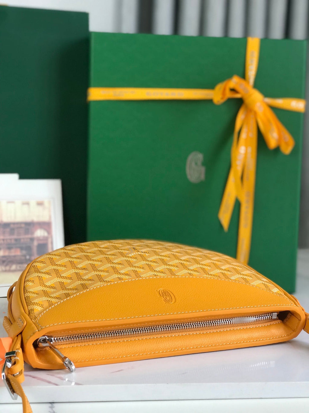 GOYARD HIRONDELLE BAG 25 IN YELLOW LAMBSKIN AND GOYARDINE CANVAS