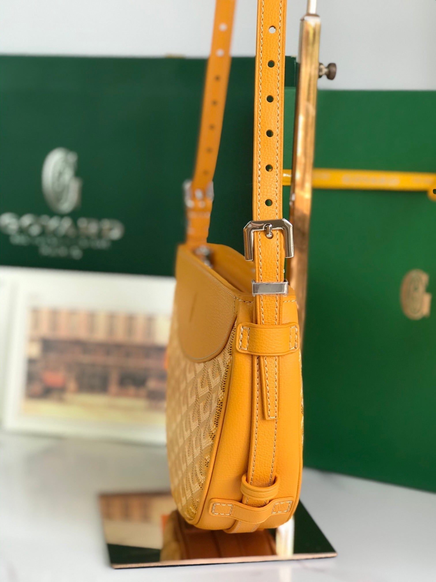 GOYARD HIRONDELLE BAG 25 IN YELLOW LAMBSKIN AND GOYARDINE CANVAS