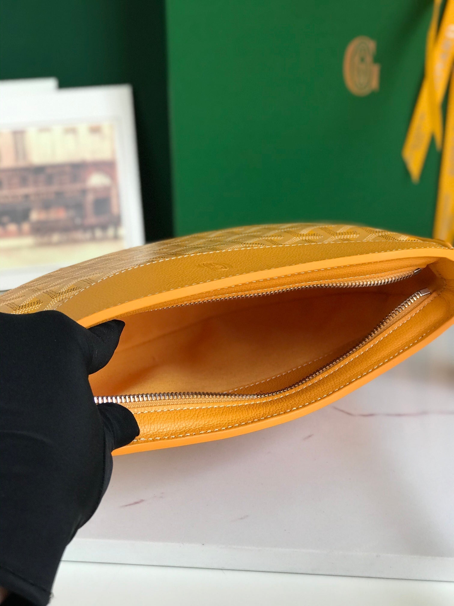 GOYARD HIRONDELLE BAG 25 IN YELLOW LAMBSKIN AND GOYARDINE CANVAS