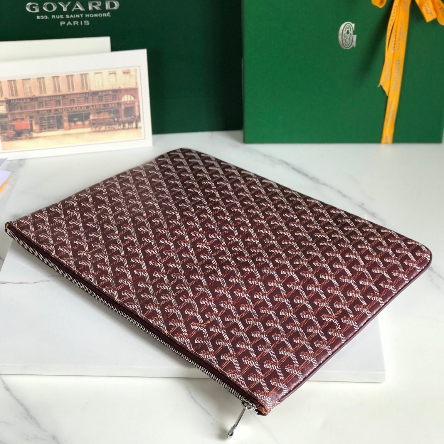 GOYARD SÉNAT MGM POUCH 40 IN BURGUNDY RED GOYARDINE CANVAS