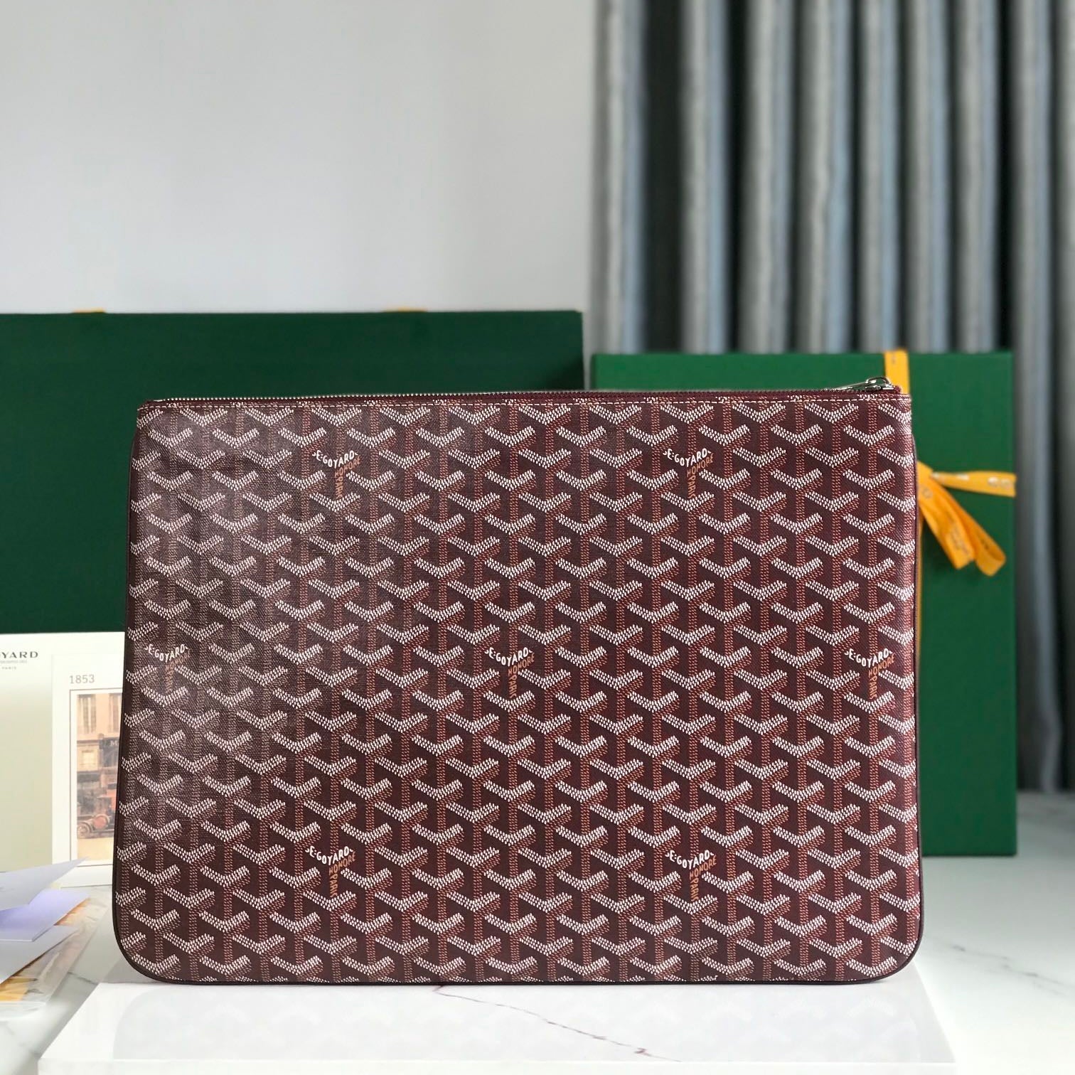 GOYARD SÉNAT MGM POUCH 40 IN BURGUNDY RED GOYARDINE CANVAS