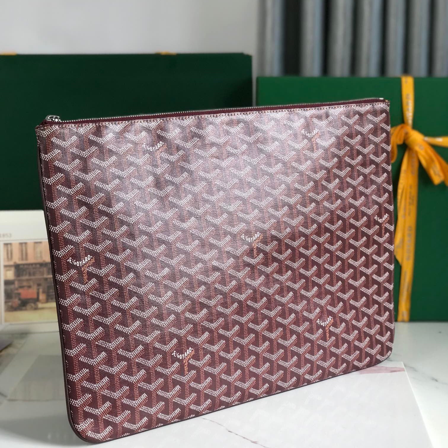 GOYARD SÉNAT MGM POUCH 40 IN BURGUNDY RED GOYARDINE CANVAS