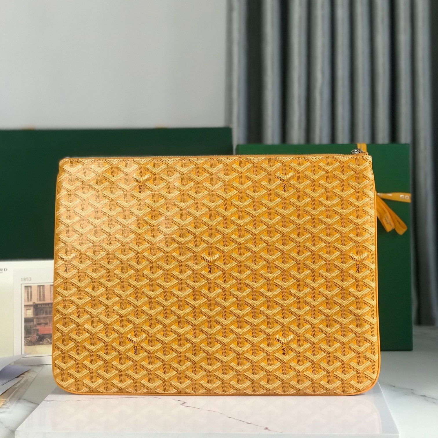GOYARD SÉNAT MGM POUCH 40 IN YELLOW GOYARDINE CANVAS