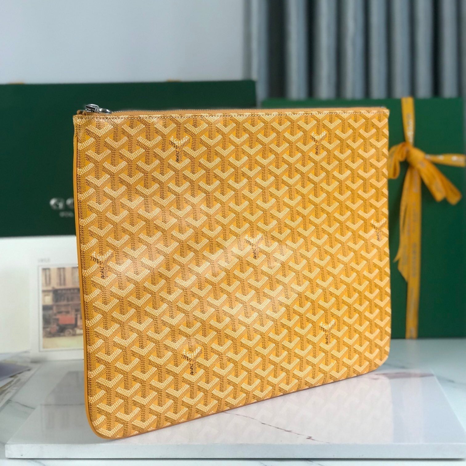 GOYARD SÉNAT MGM POUCH 40 IN YELLOW GOYARDINE CANVAS