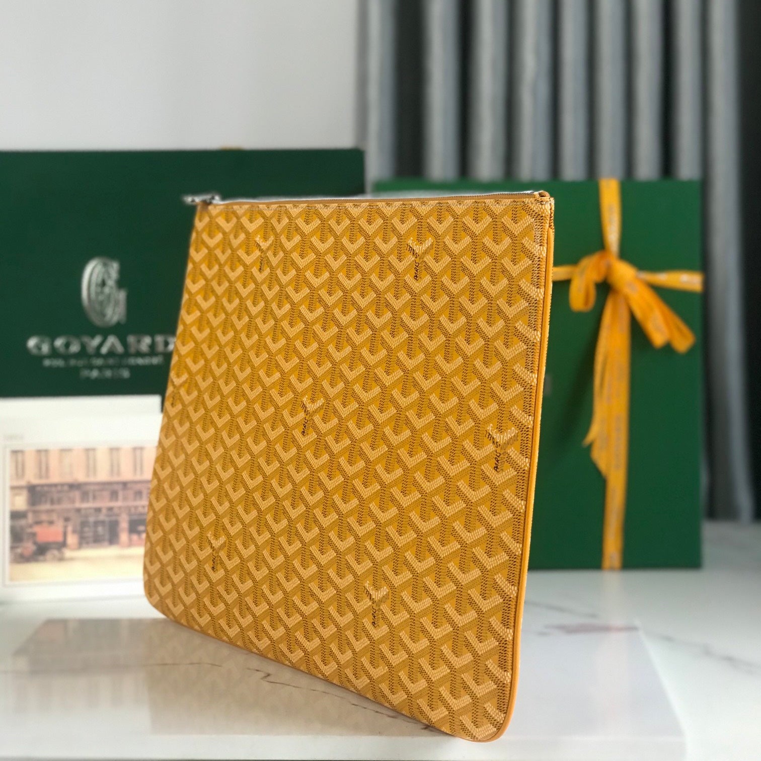 GOYARD SÉNAT MGM POUCH 40 IN YELLOW GOYARDINE CANVAS