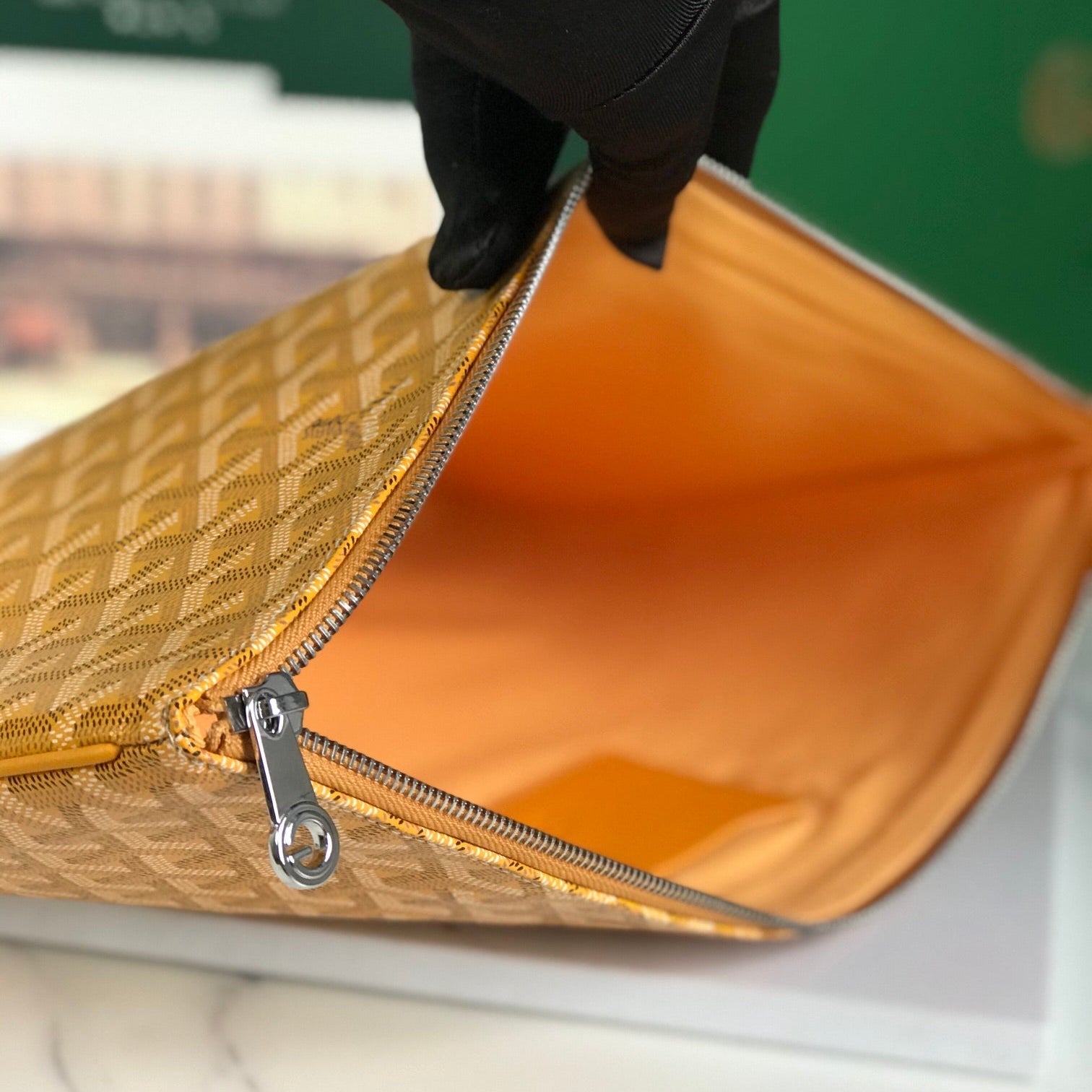 GOYARD SÉNAT MGM POUCH 40 IN YELLOW GOYARDINE CANVAS