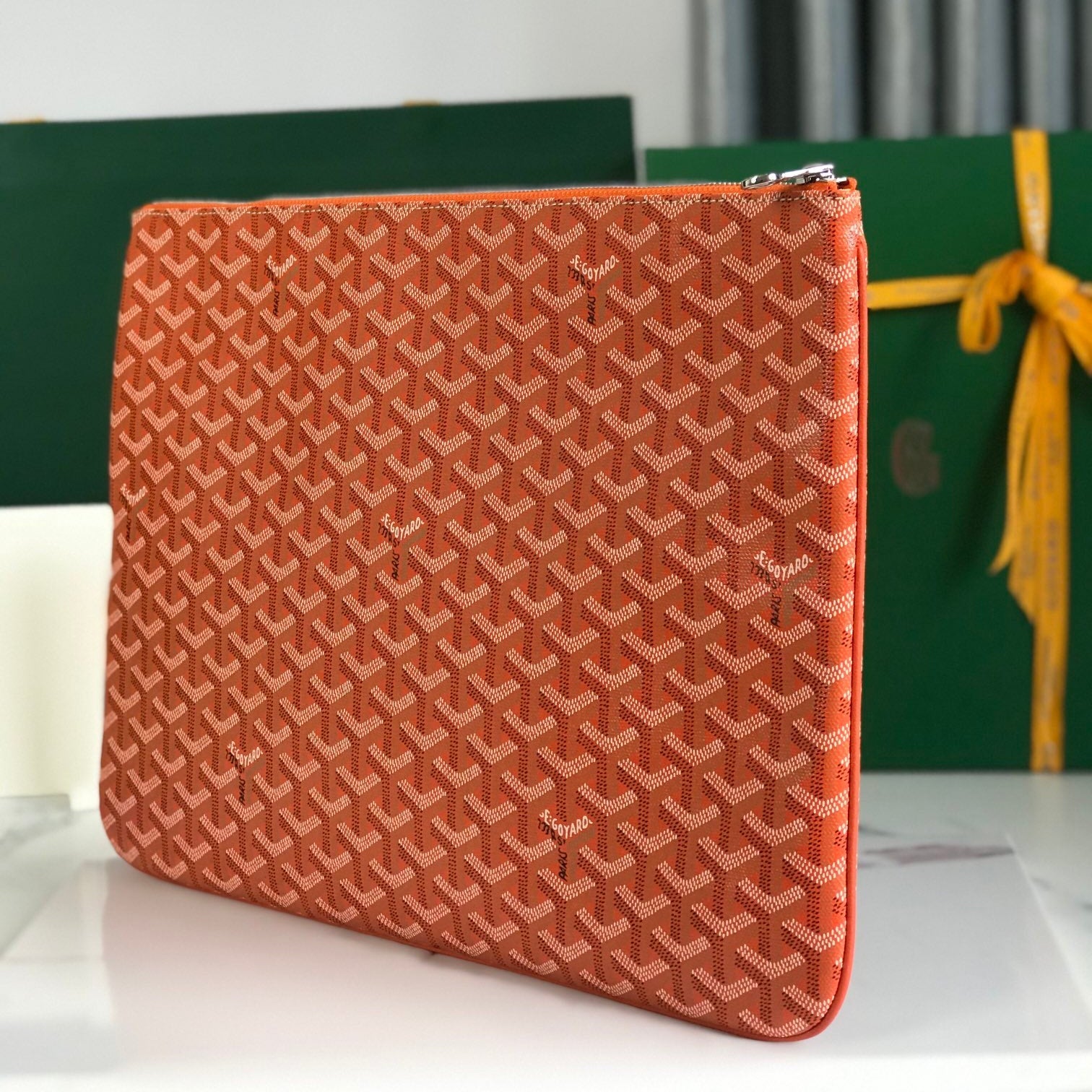 GOYARD SÉNAT MGM POUCH 40 IN RED ORANGE GOYARDINE CANVAS