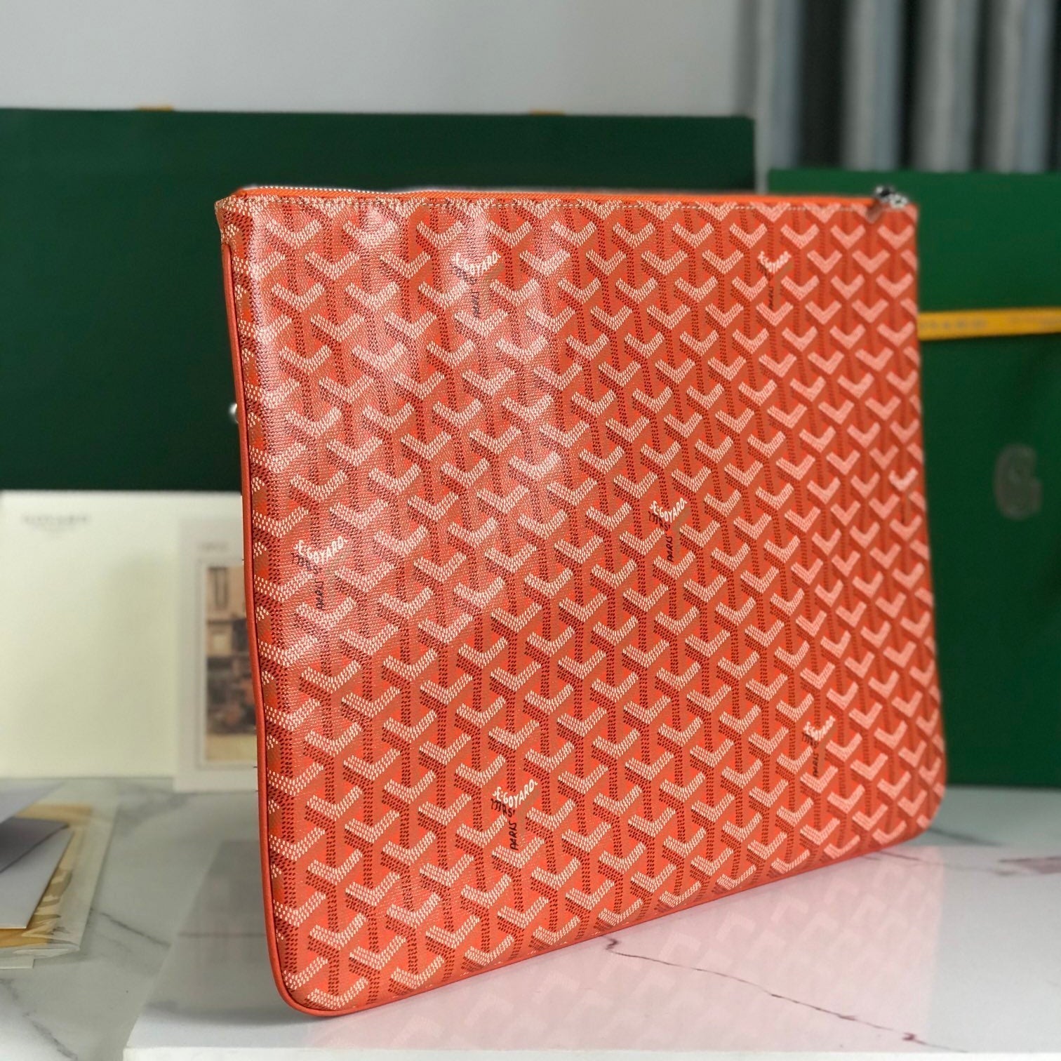 GOYARD SÉNAT MGM POUCH 40 IN RED ORANGE GOYARDINE CANVAS