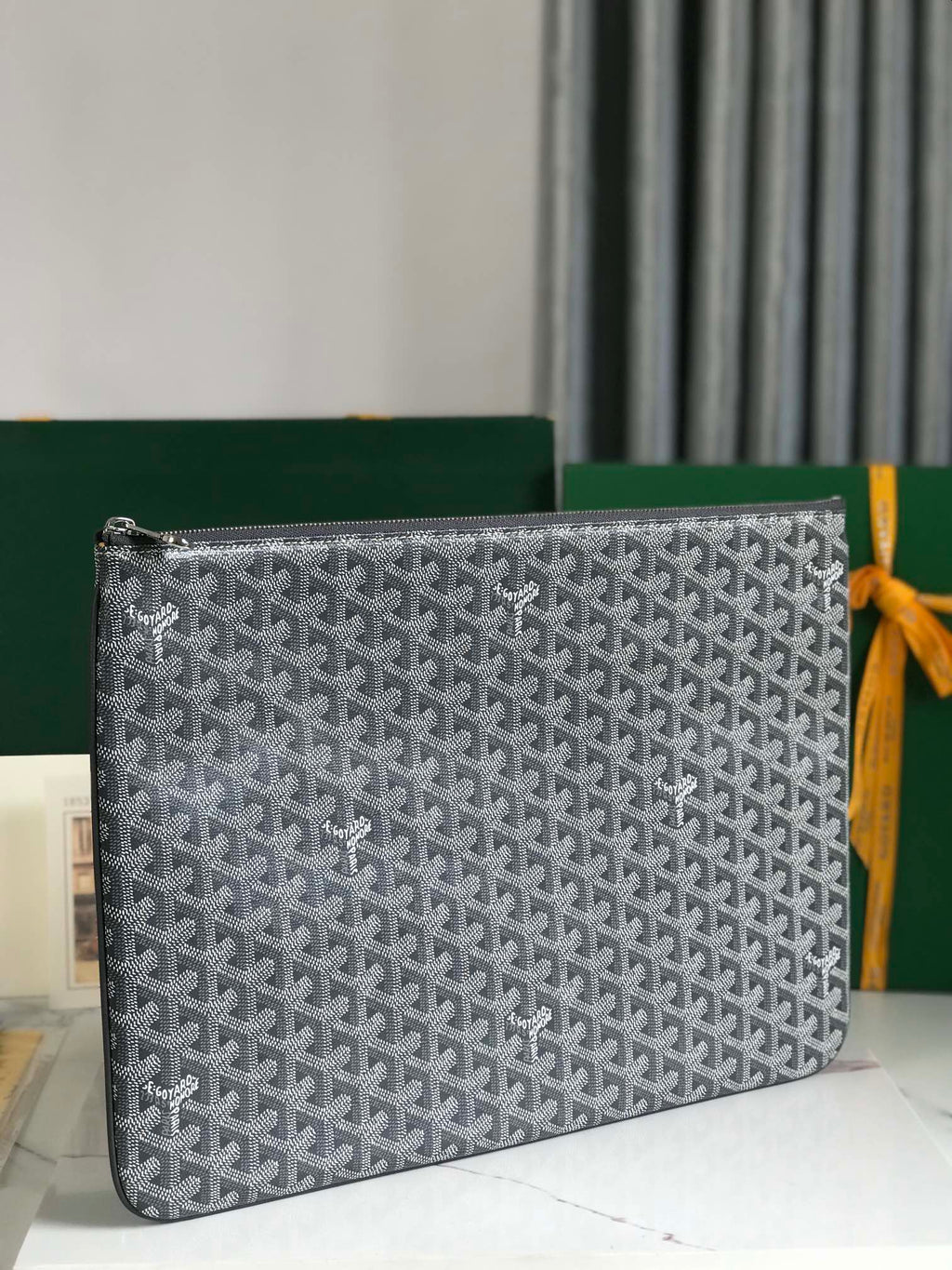 GOYARD SÉNAT MGM POUCH 40 IN GREY GOYARDINE CANVAS