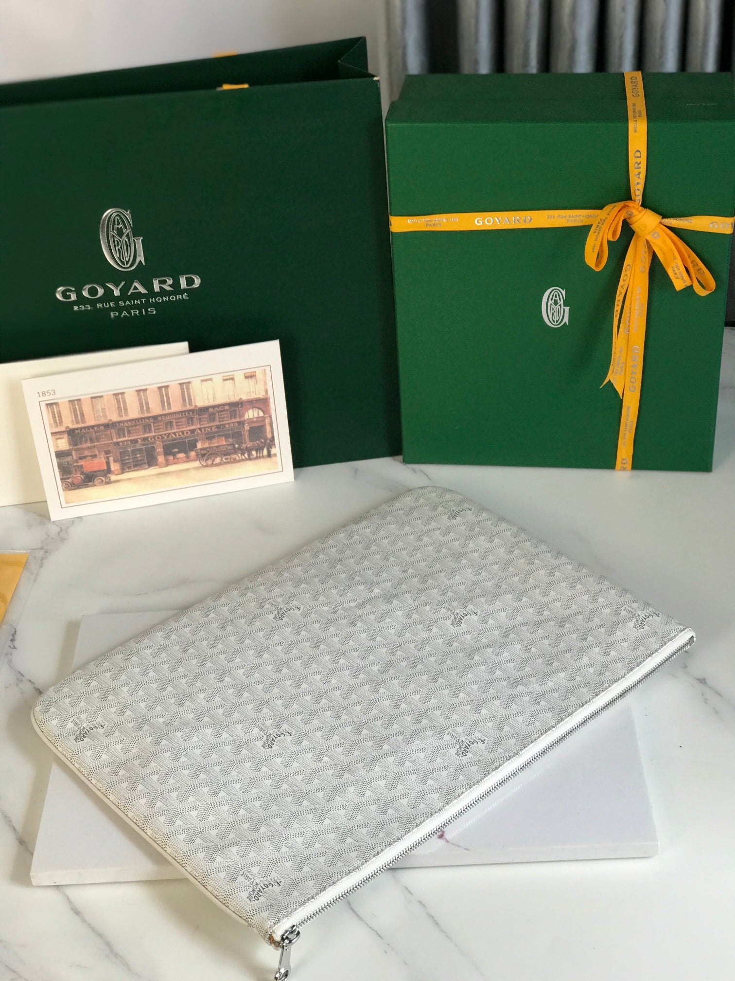 GOYARD SÉNAT MGM POUCH 40 IN WHITE GOYARDINE CANVAS