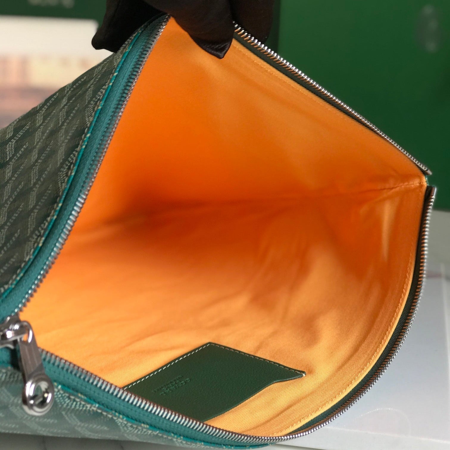 GOYARD SÉNAT MGM POUCH 40 IN GREEN GOYARDINE CANVAS