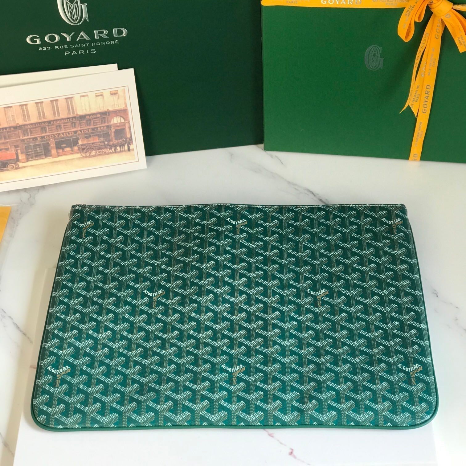GOYARD SÉNAT MGM POUCH 40 IN GREEN GOYARDINE CANVAS