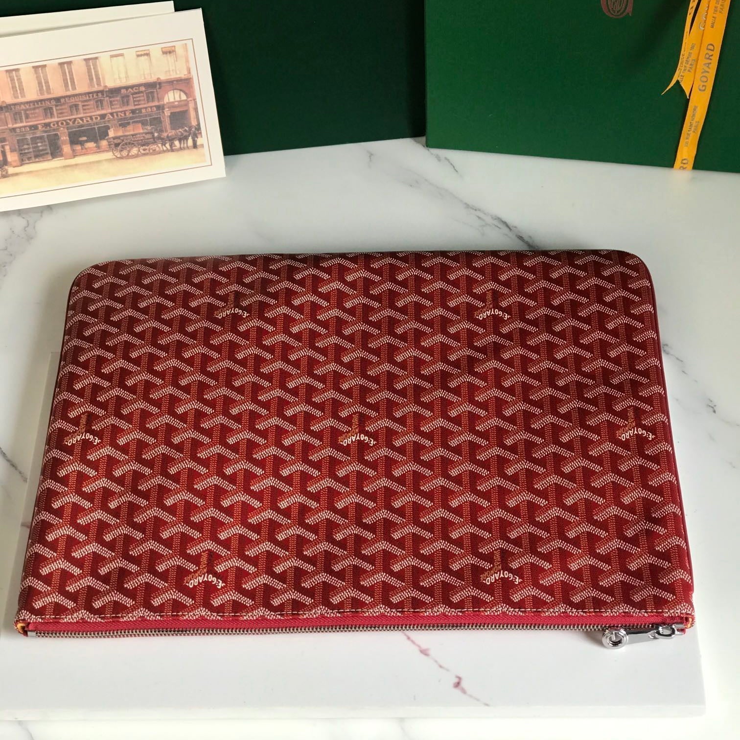 GOYARD SÉNAT MGM POUCH 40 IN MONZA RED GOYARDINE CANVAS